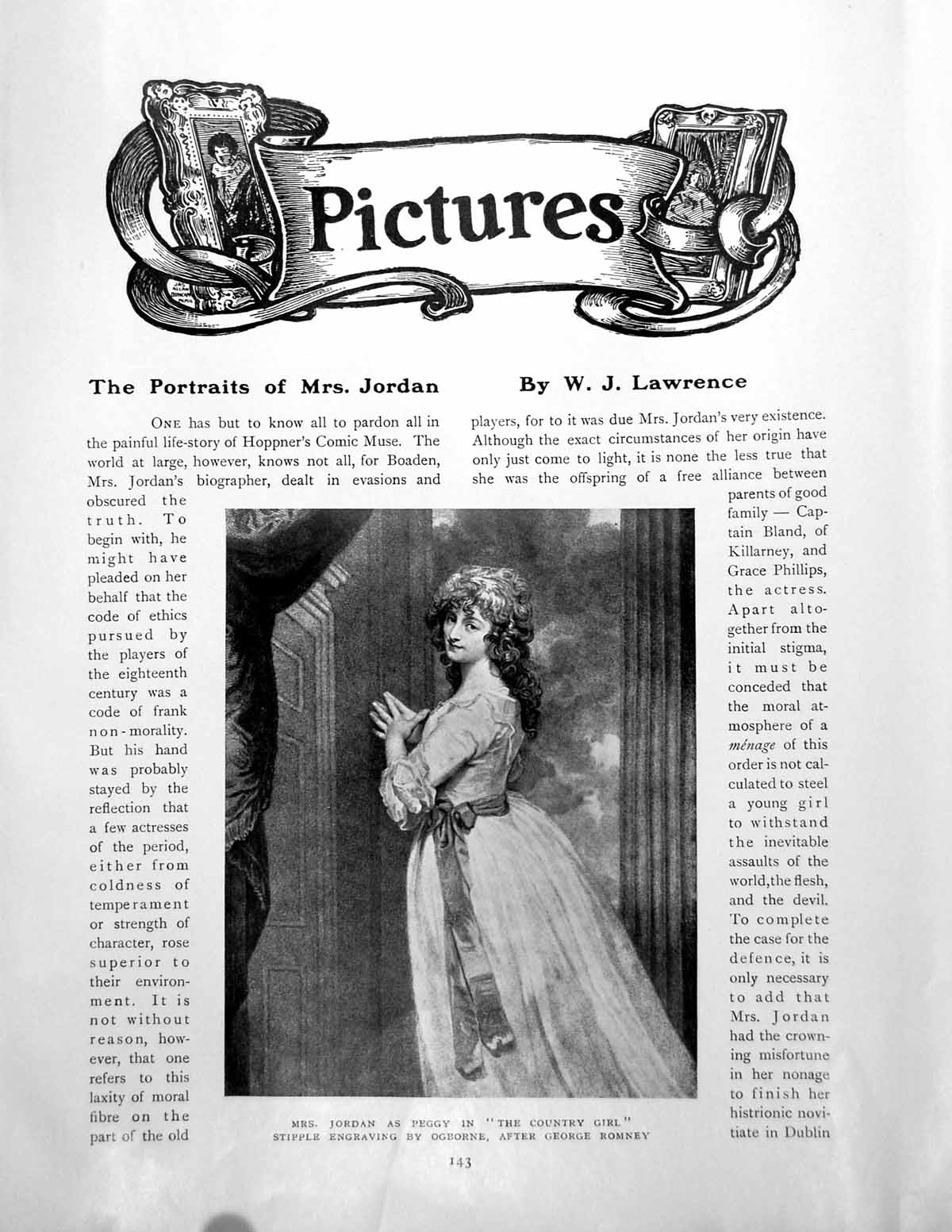 Antique Old Print Portraits Mrs Jordan As Peggy In Country GirlPages 1910