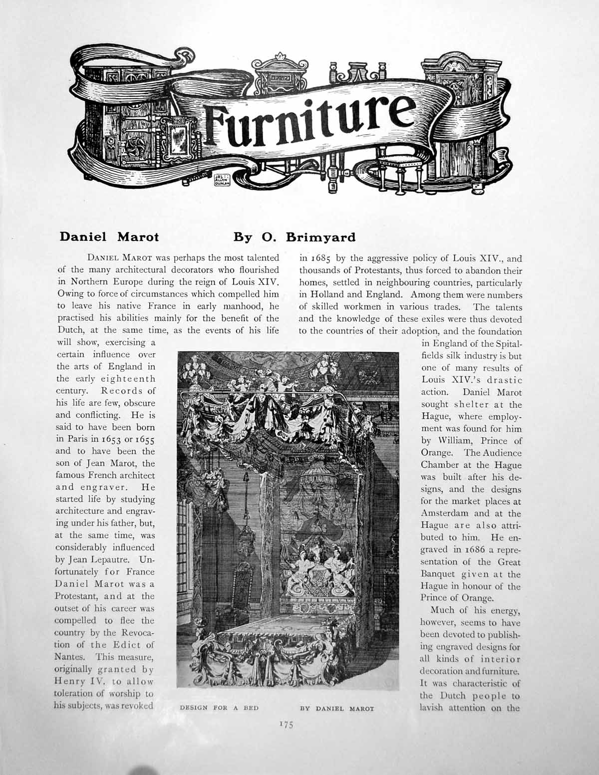 Old Furniture Daniel Marot Design For Bed Chimney PiecePages 1910