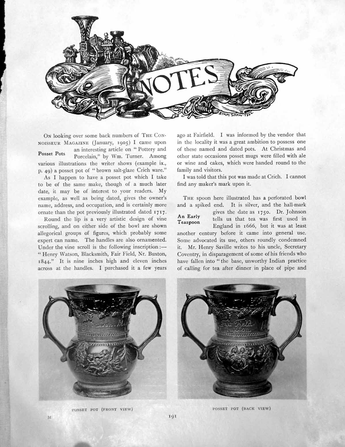 Antique Old Print Posset Pots Early Teaspoon Furniture SupportPages 1910