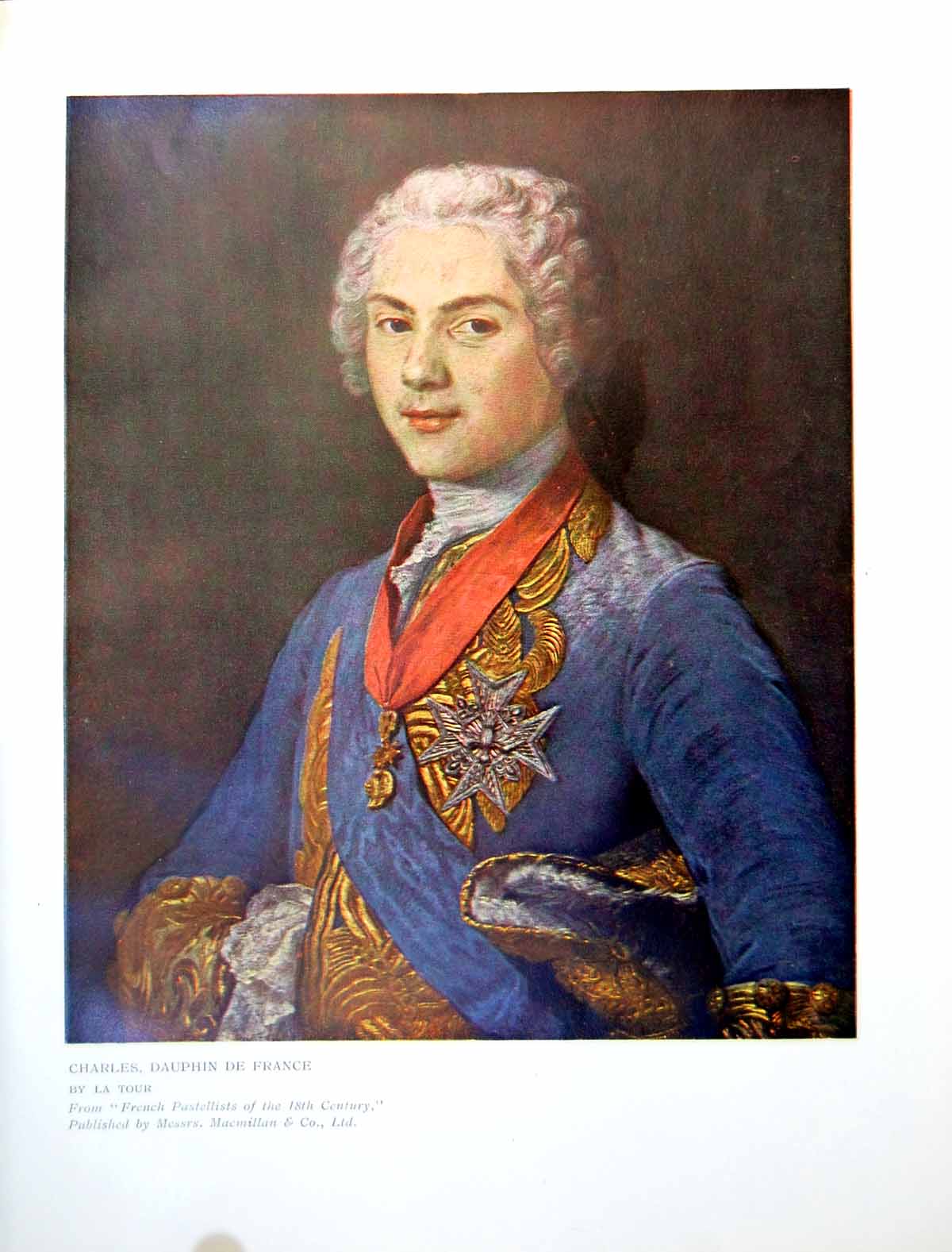 Original Old Antique Print Charles Dauphin De France By La Tour Pastels 1910
