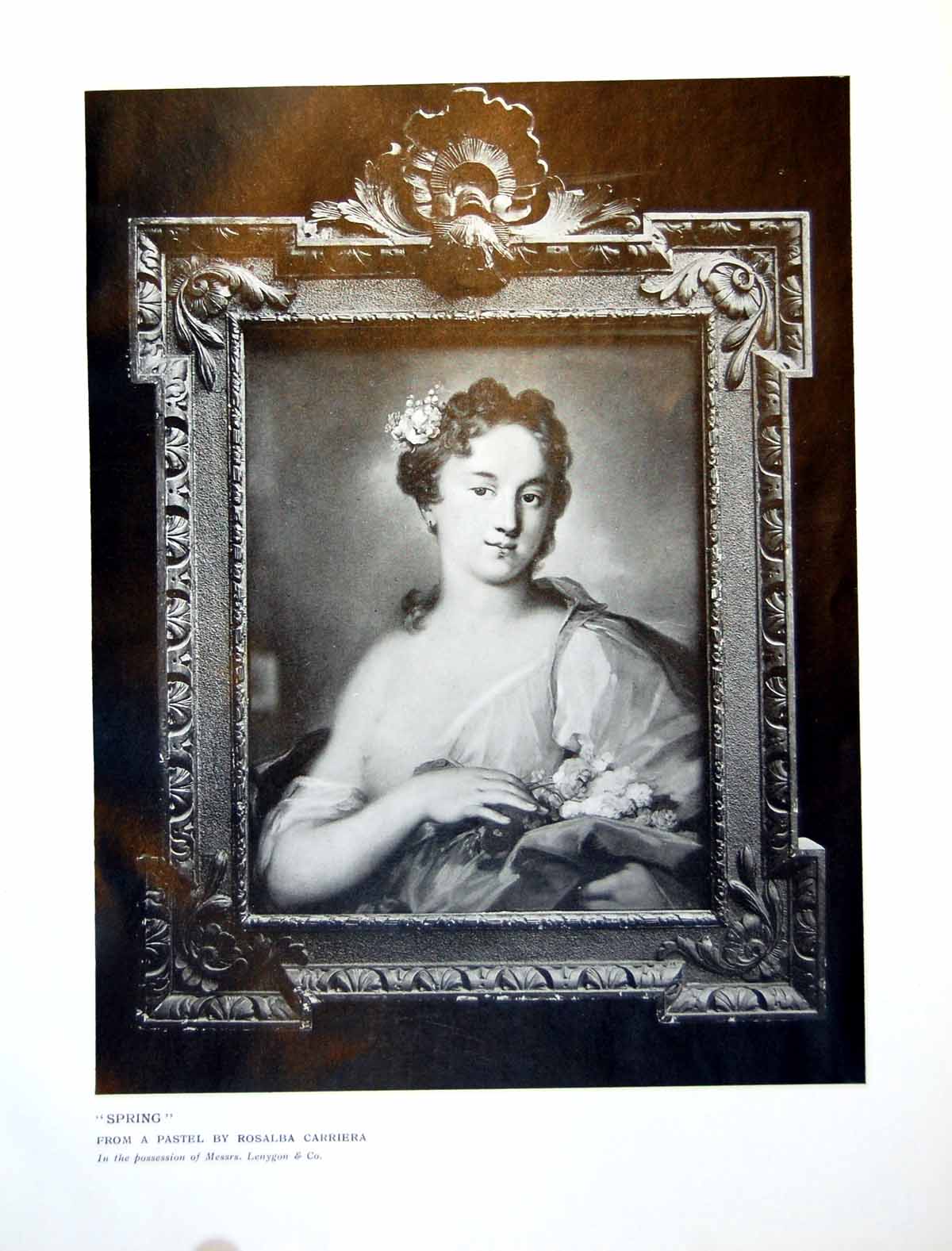 Antique Old Print Spring Portrait Lady From Pastel By Rosalba Carriera 1910
