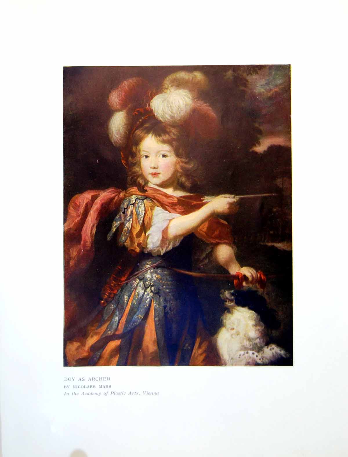 Antique Print Boy As Archer Nicolaes Maes Academy Plastic Arts Vienna 1910 20th