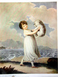Antique Old Print My Dear Little Shock Young Girl Lifting Dog Seaside 1910 20th