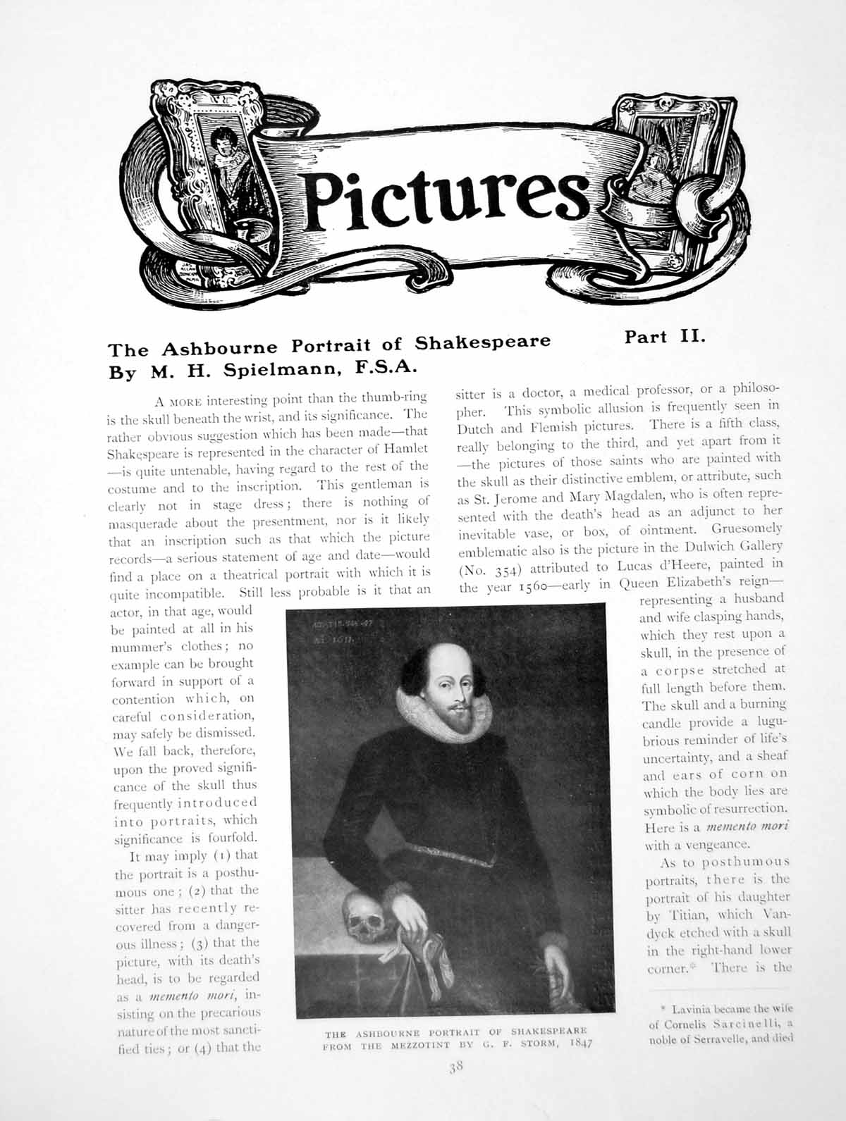Old Antique Print The Ashbourne Portrait Shakespeare Part IiPages 1910