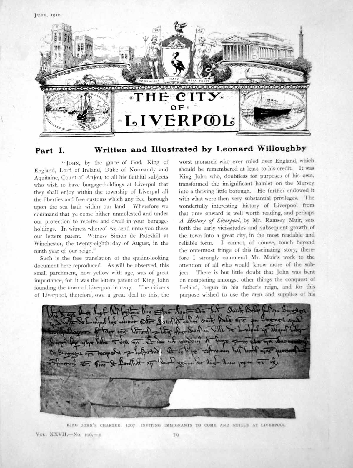 Antique Print City Liverpool Part I King John'S Charter MacesPages 1910