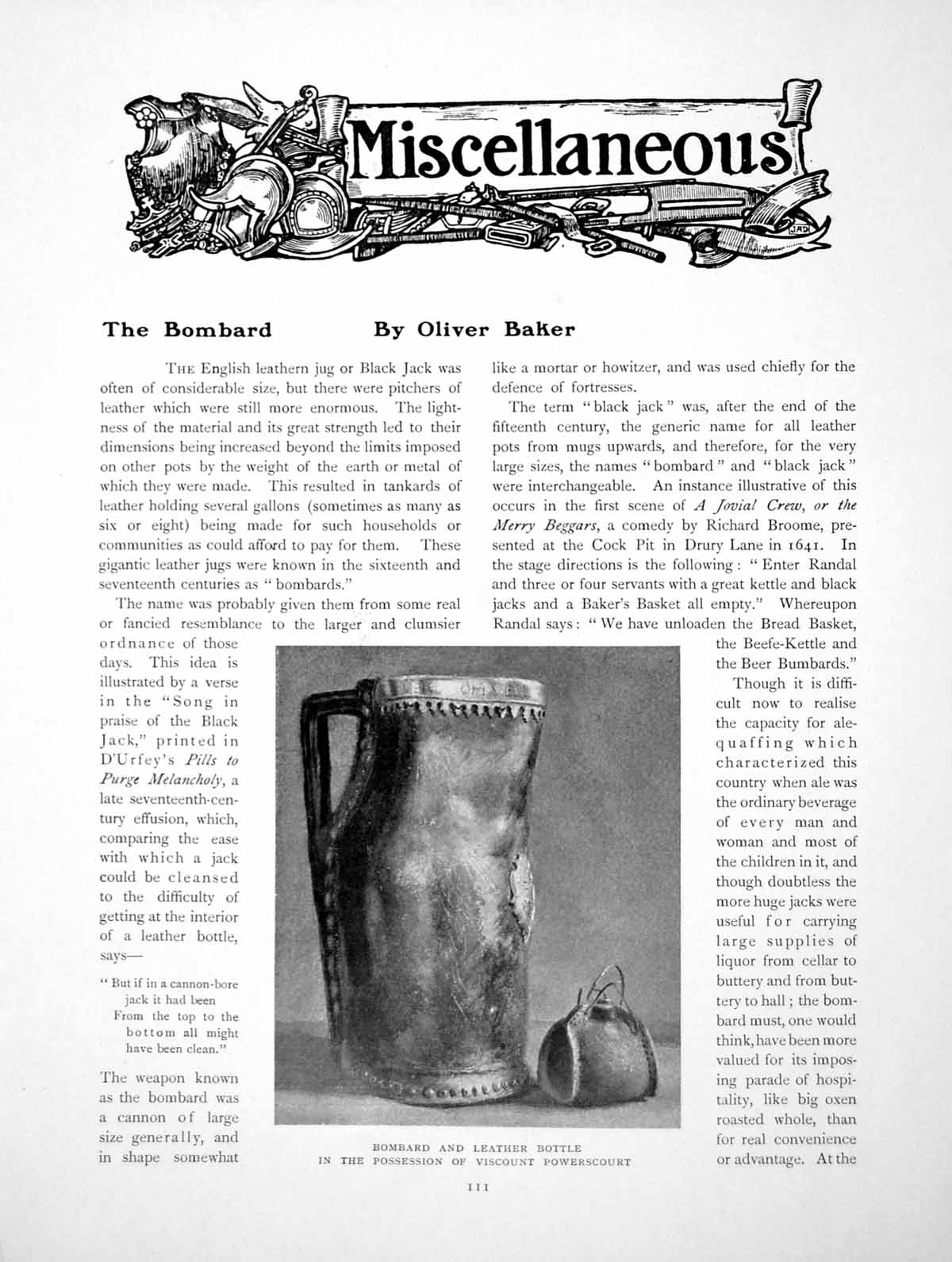 Old Print Bombard Leather Bottle Jug Black Jack CollectionsPages 1910