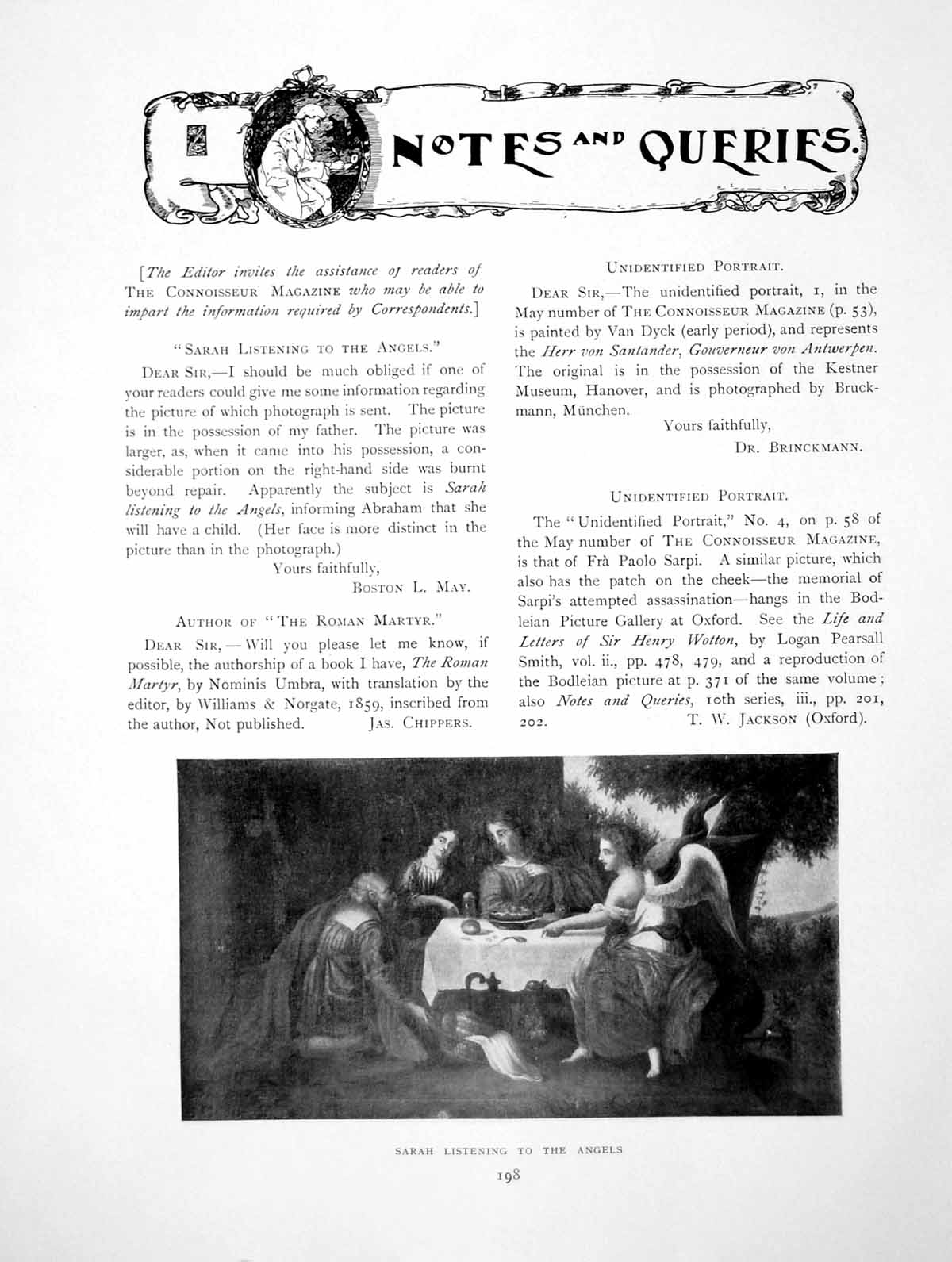 Antique Old Print Notes Queries Sarah Listening To Angels ReynsPages 1910