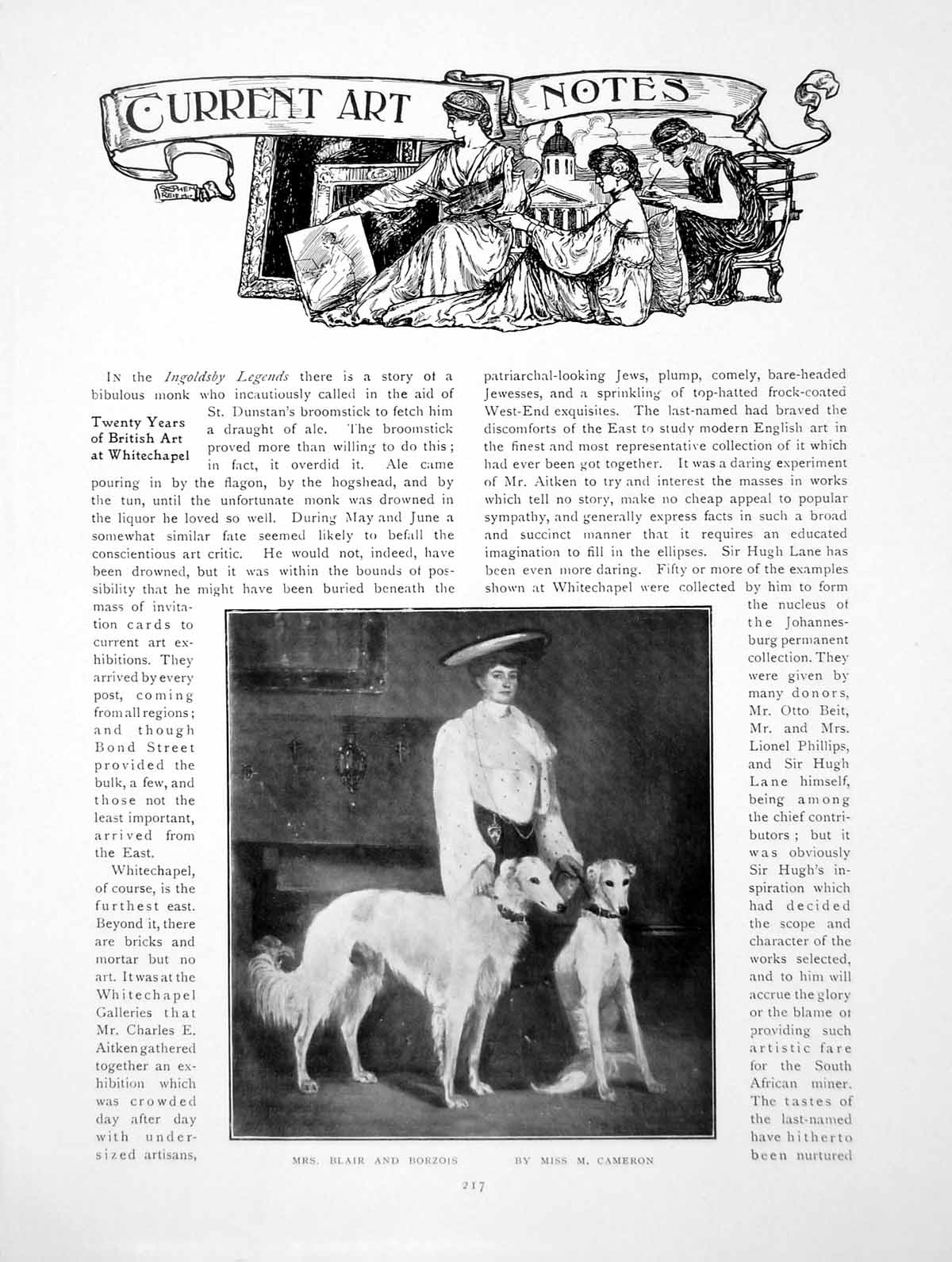 Antique Old Print Current Art Notes Mrs Blair Borzois SerpentinePages 1910