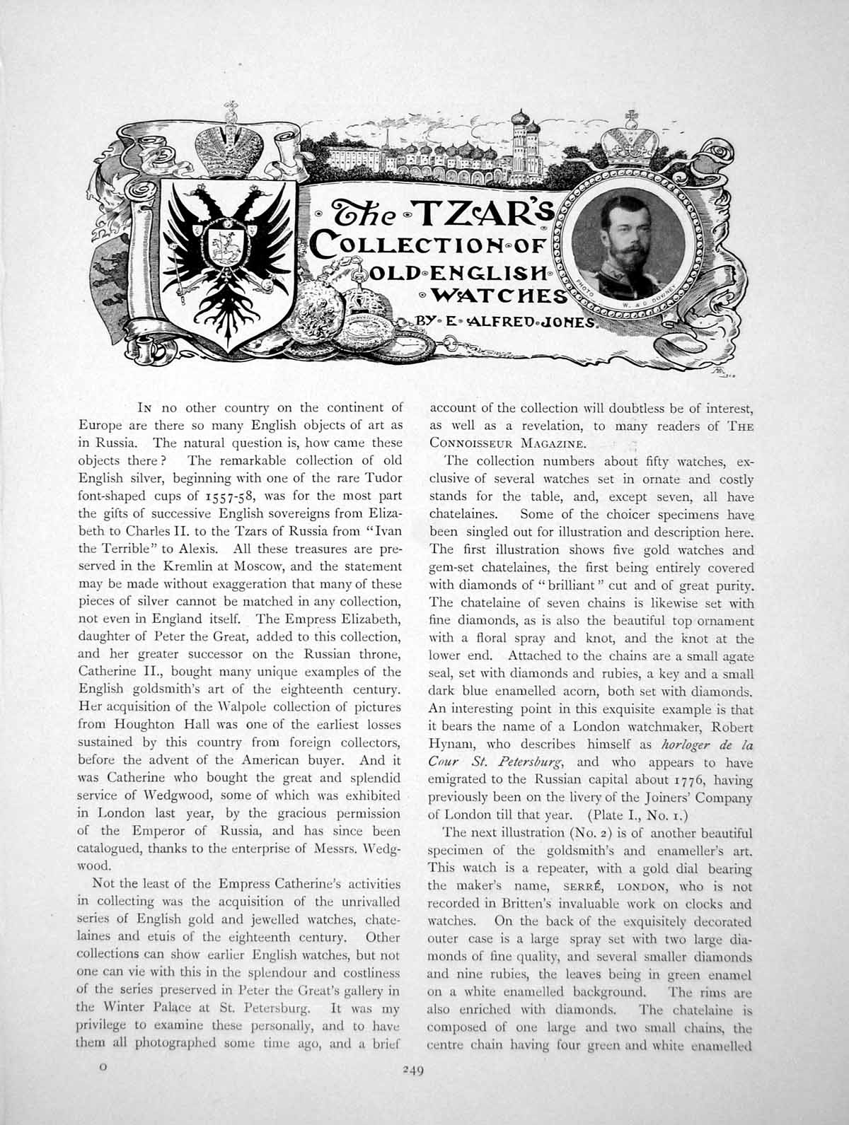 Original Old Antique Print The Tzar'S Collection English WatchesPages 1910