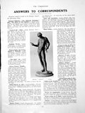 Original Old Antique Print Bronze Adonis Answers To CorrespondentsPage 1910