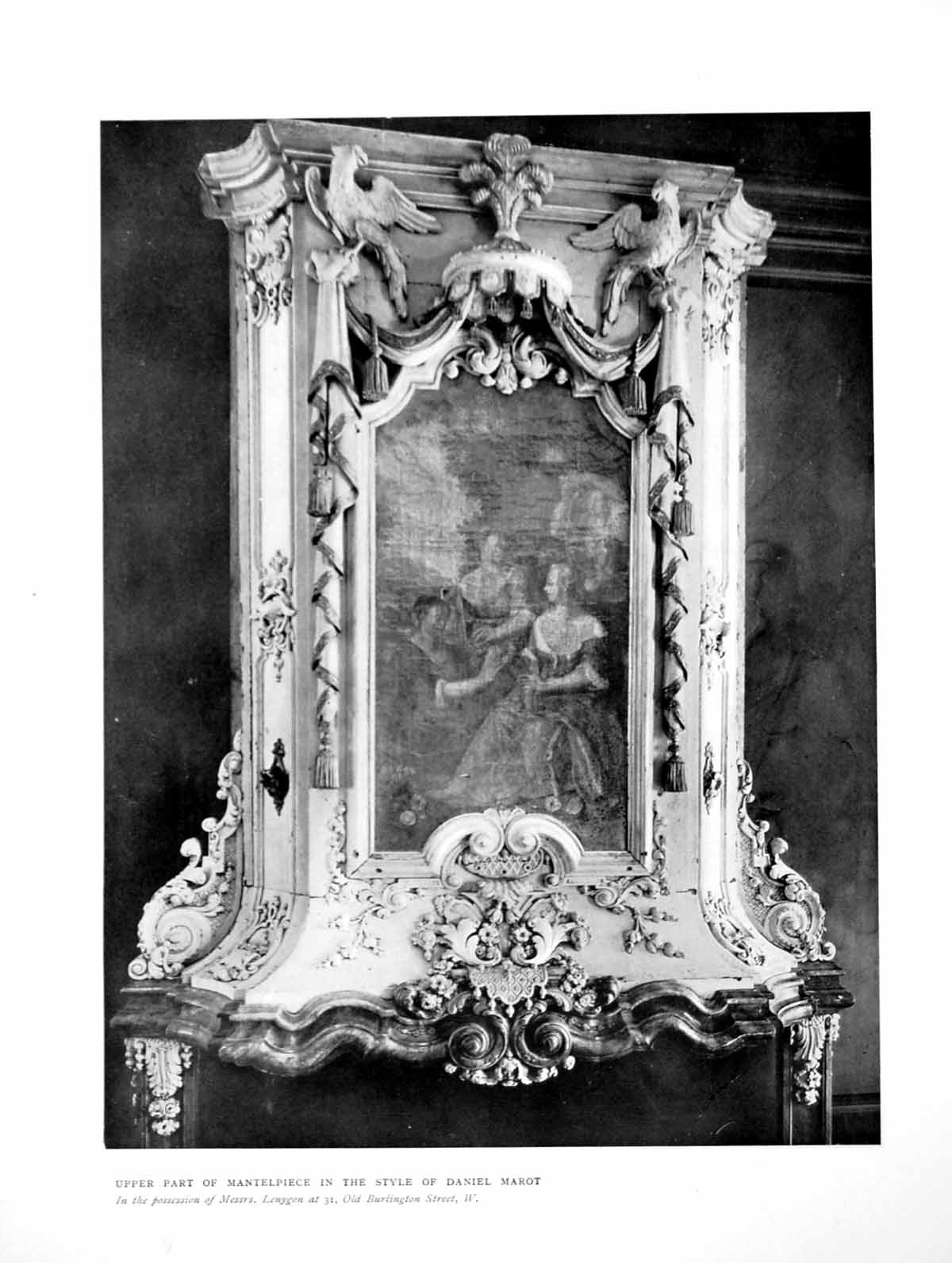 Old Antique Print Upper Part Mantlepiece In The Style Daniel Marot 1910 20th