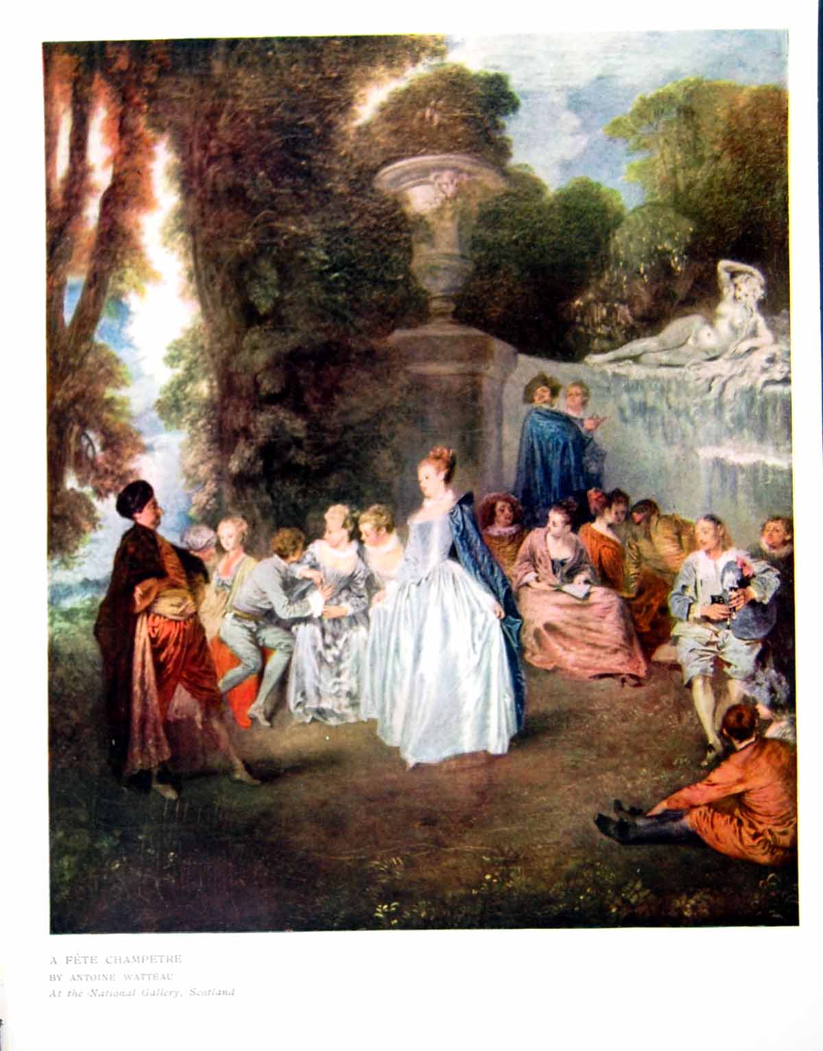 Old Print A Fete Champetre Antoine Watteau National Gallery Scotland 1910 20th