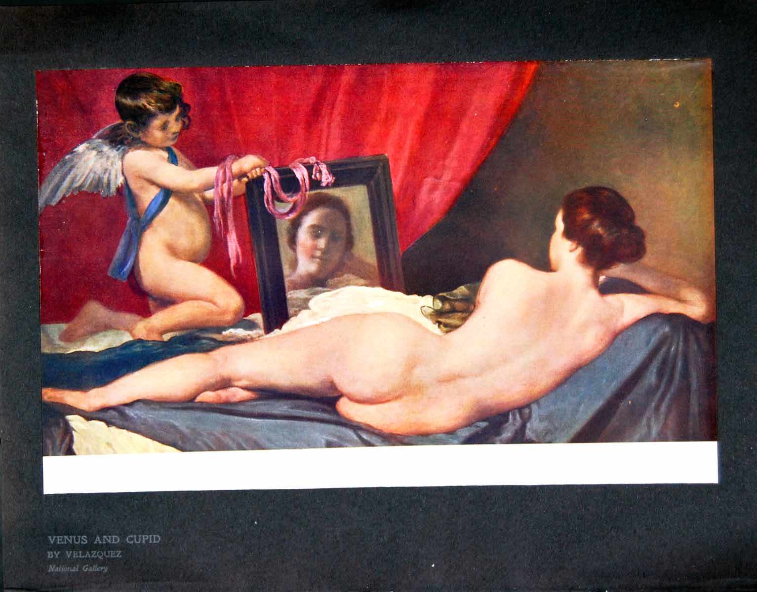 Antique Old Print Venus And Cupid By Velazquez National Gallery Mirror 1910