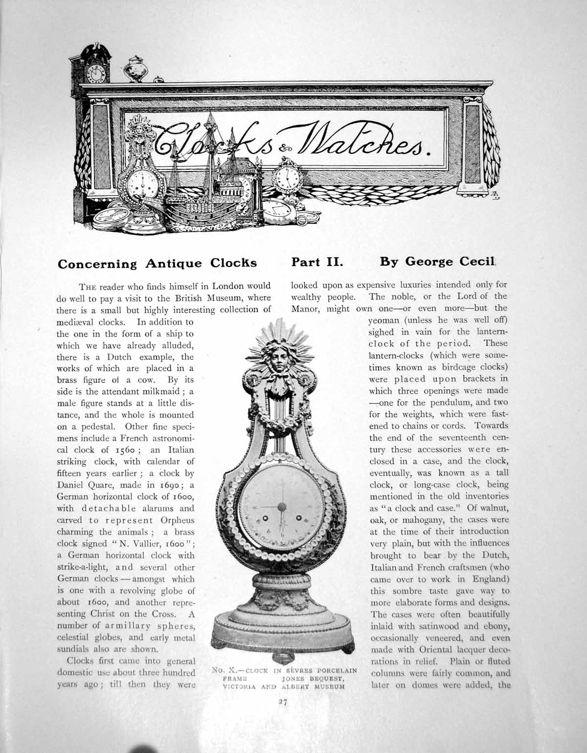 Original Old Antique Print Clocks Part Ii Sevres Porcelain FramePages 1911