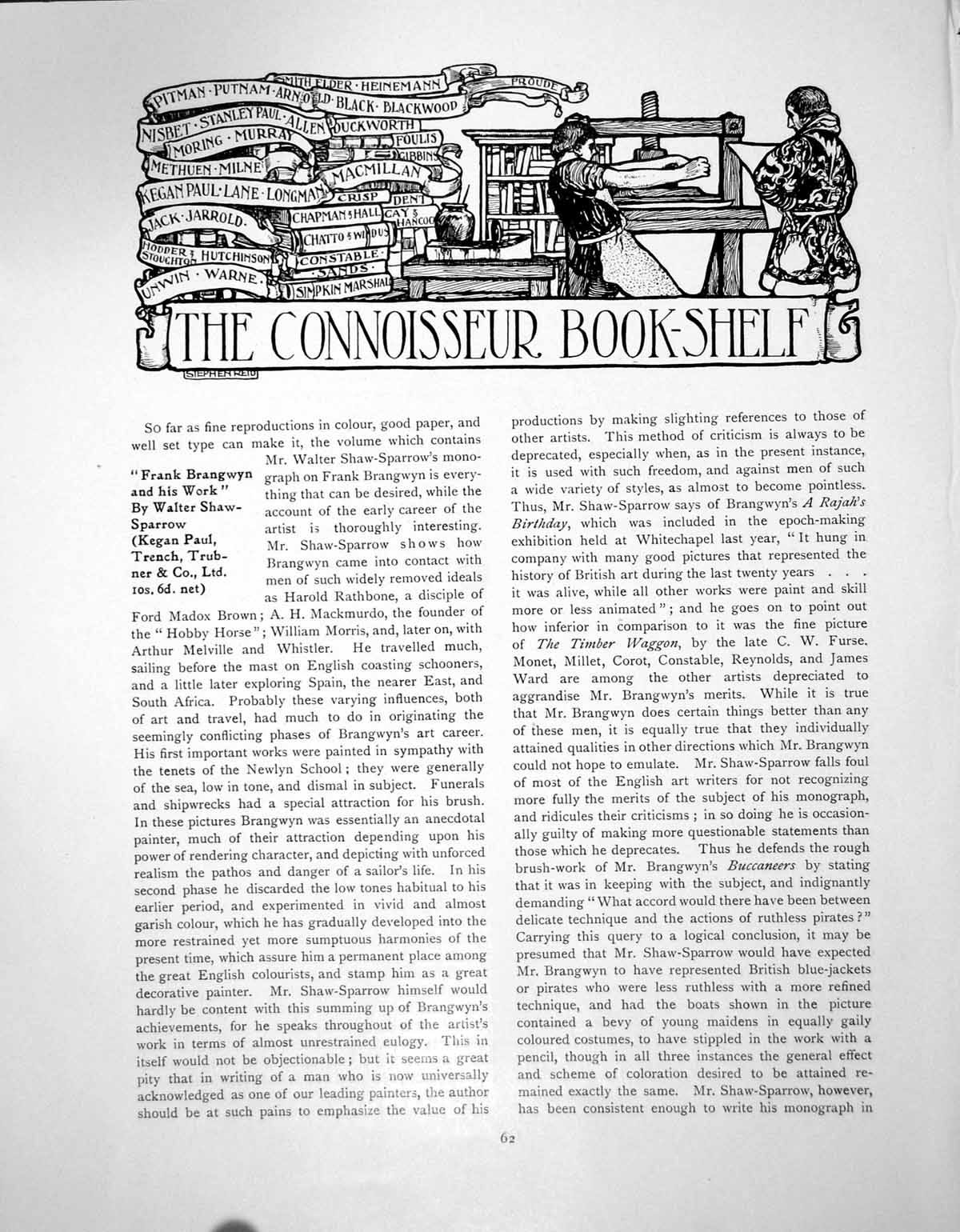 Antique Old Print Bookshelf Brangwyn Coello Painting Furse FouldPages 1911