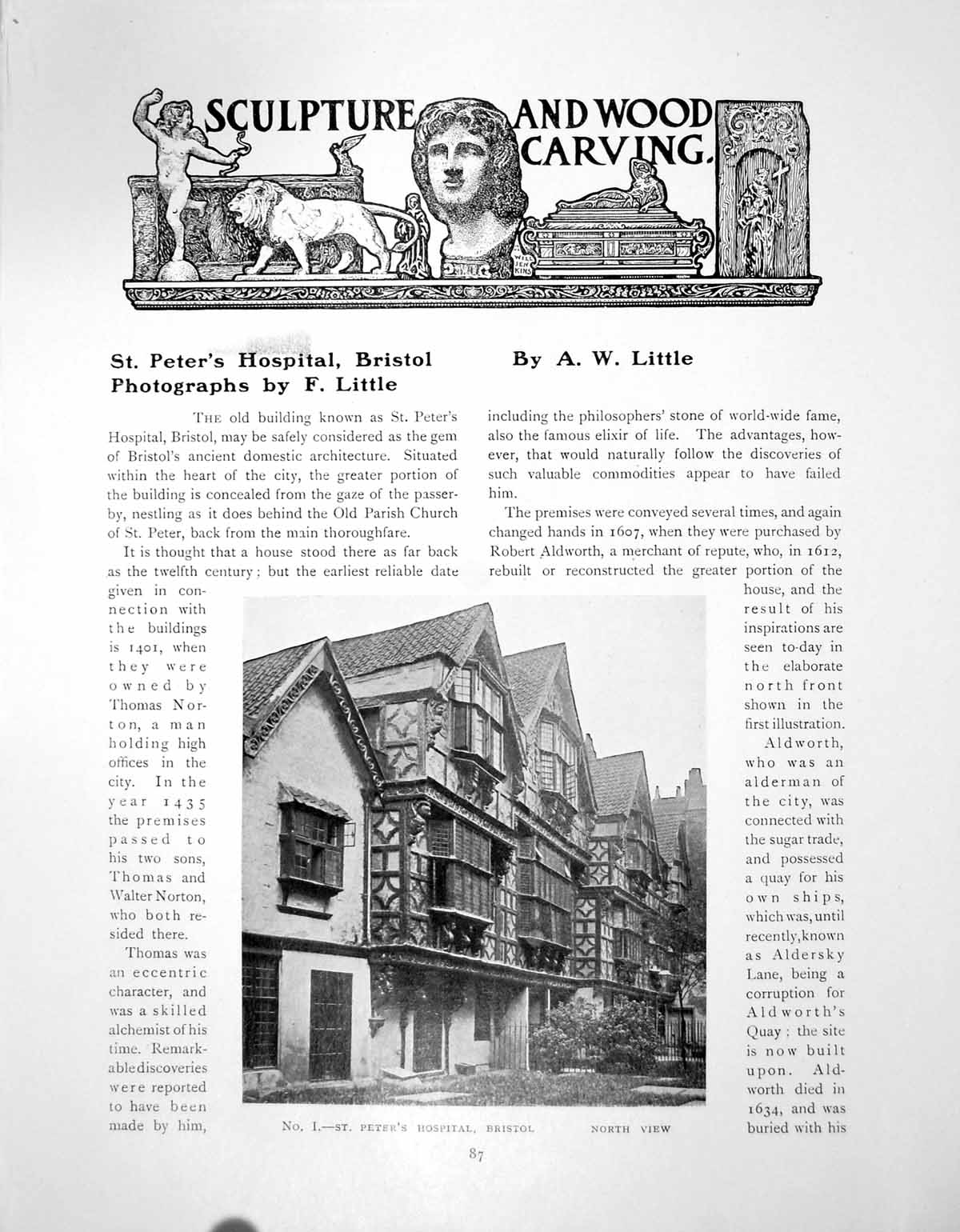 Antique Print St. Peter'S Hospital Bristol Exterior Carved OakPages 1911