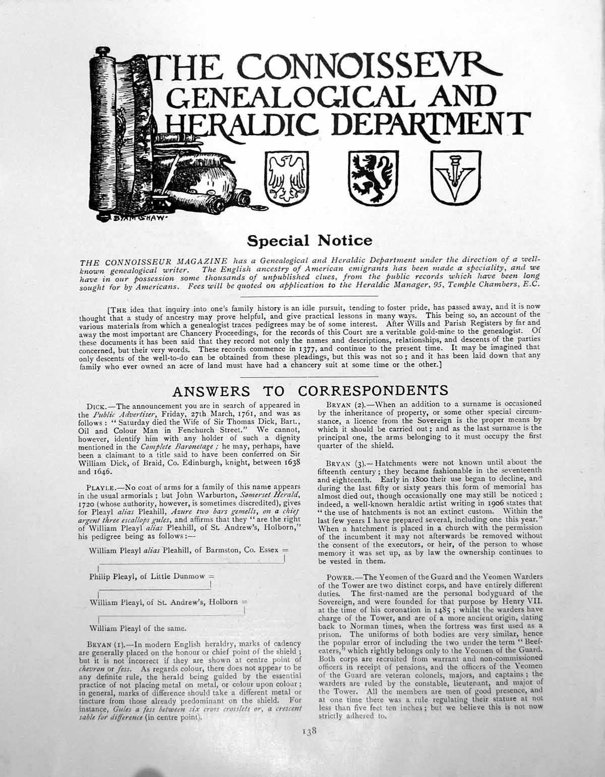 Antique Old Print Title Banner Geanealogy Dept. CorrespondencePage 1911