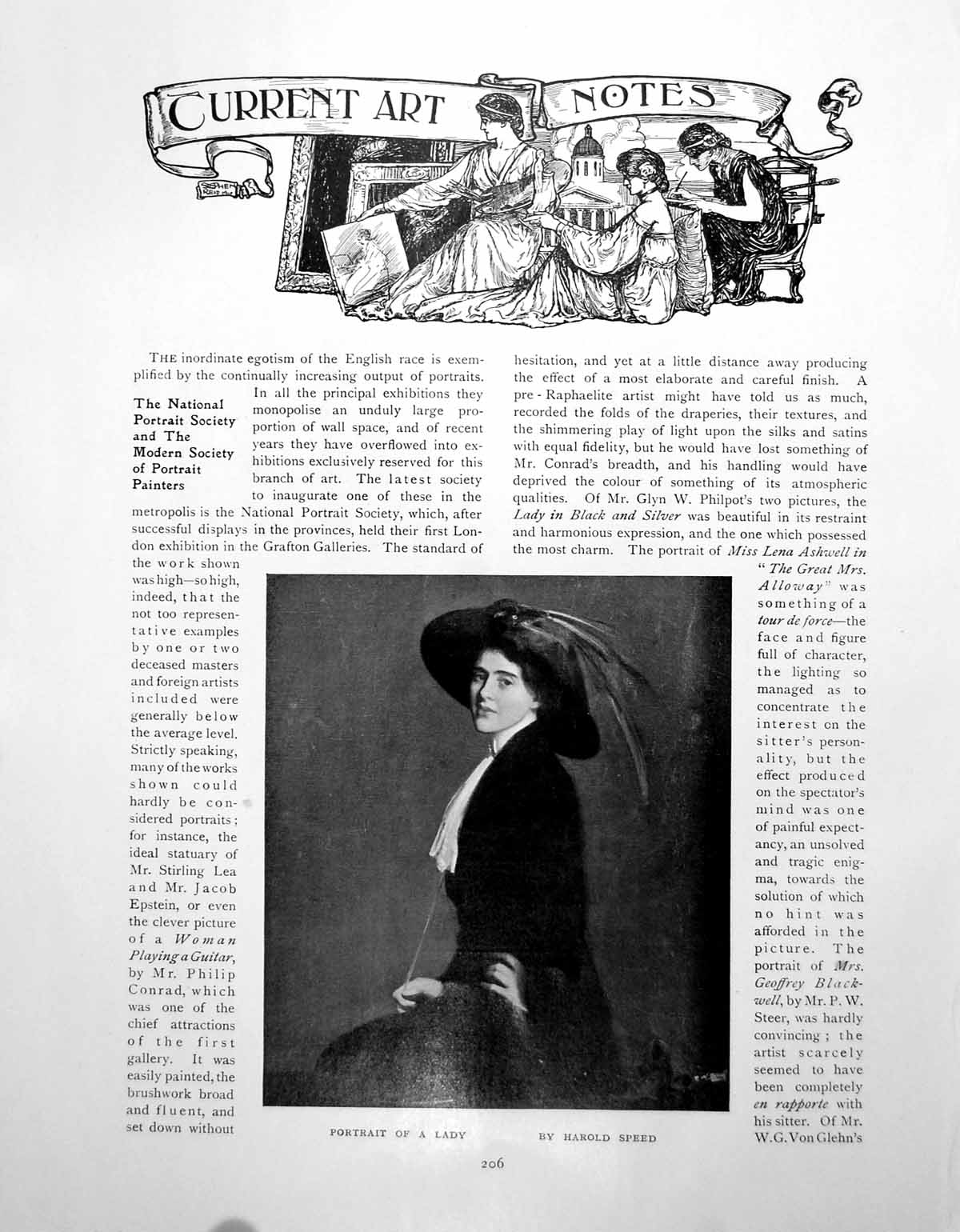 Antique Print National Portrait Society Current Art Notes LadyPages 1911
