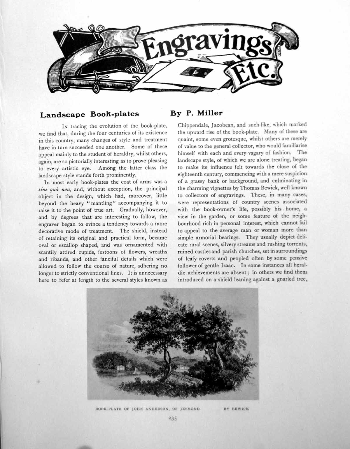 Antique Old Print Landscape Bookplates By Bewick Buddle AtkinsonPages 1911