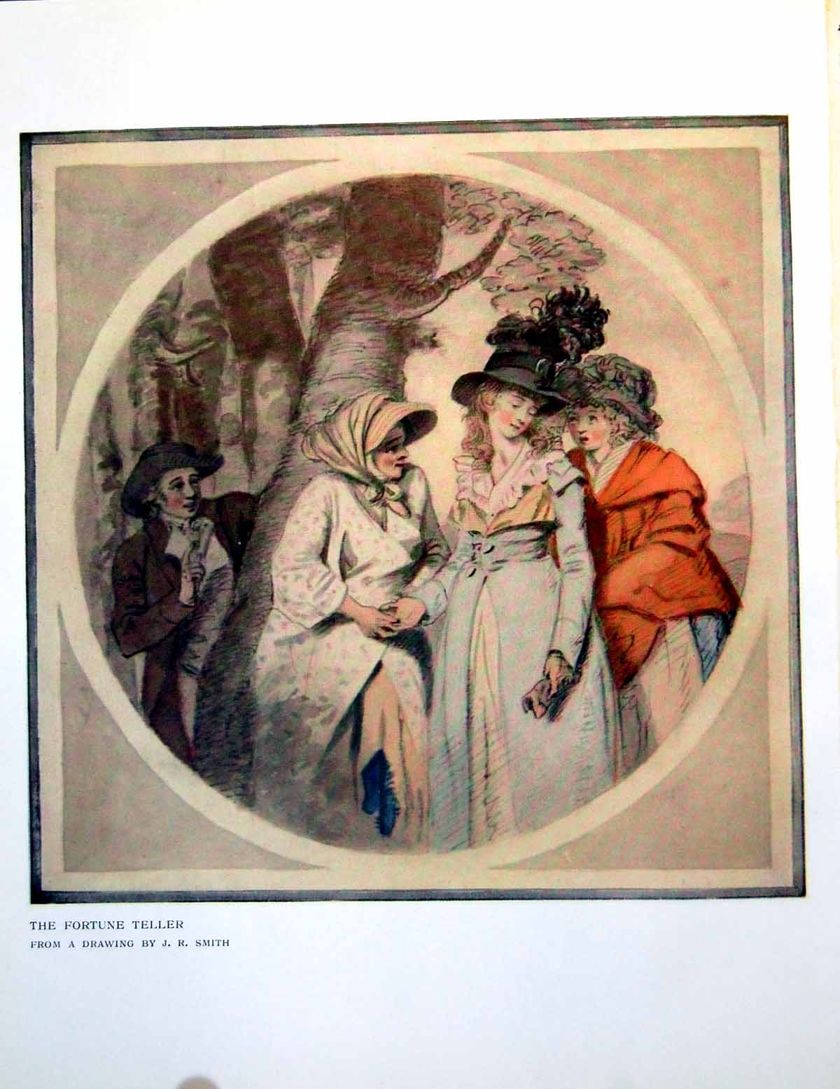 Antique Print The Fortune Teller From A Drawing Jr Smith Trees Ladies 1911 20th