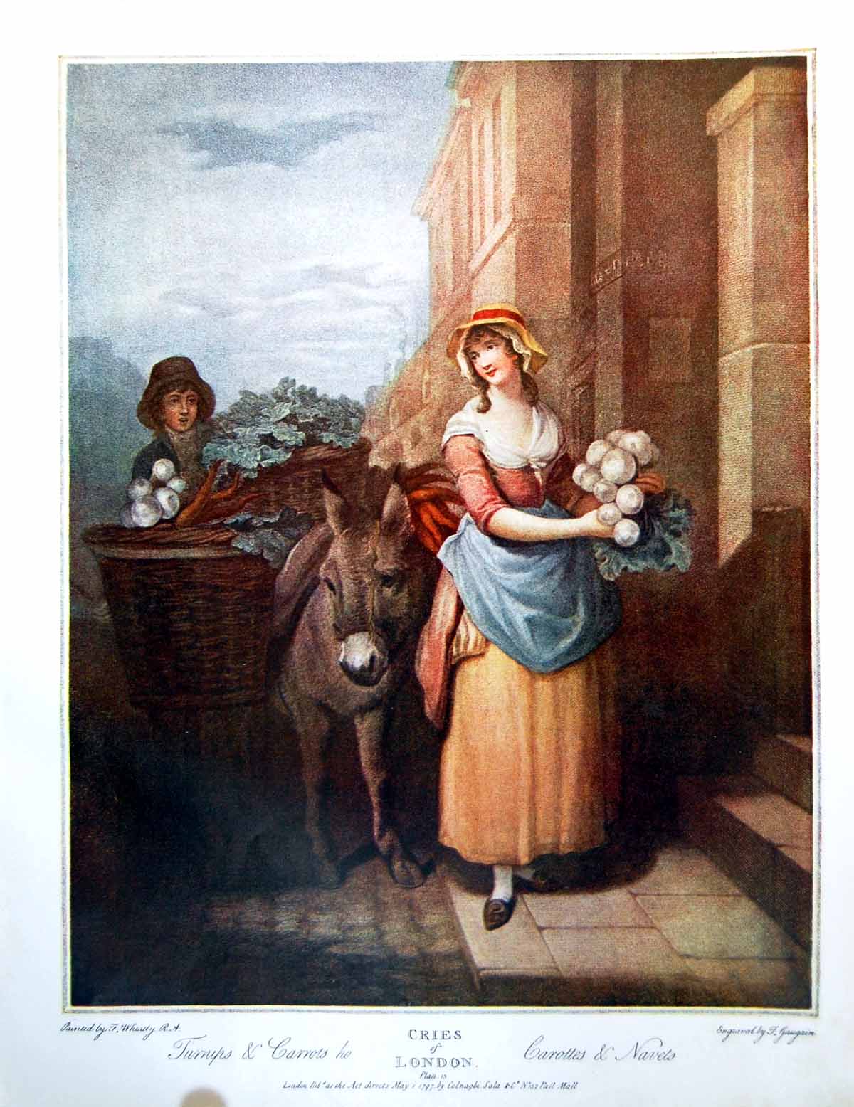 Antique Old Print Cries London Turnips And Carrots Ho Man Lady Donkey 1911 20th