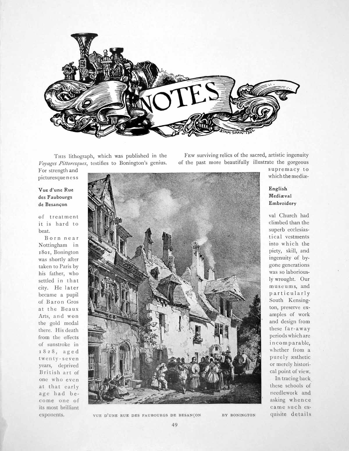 Antique Old Print Notes Vue D'Une Rue Des Faubourgs De BesanconPages 1911