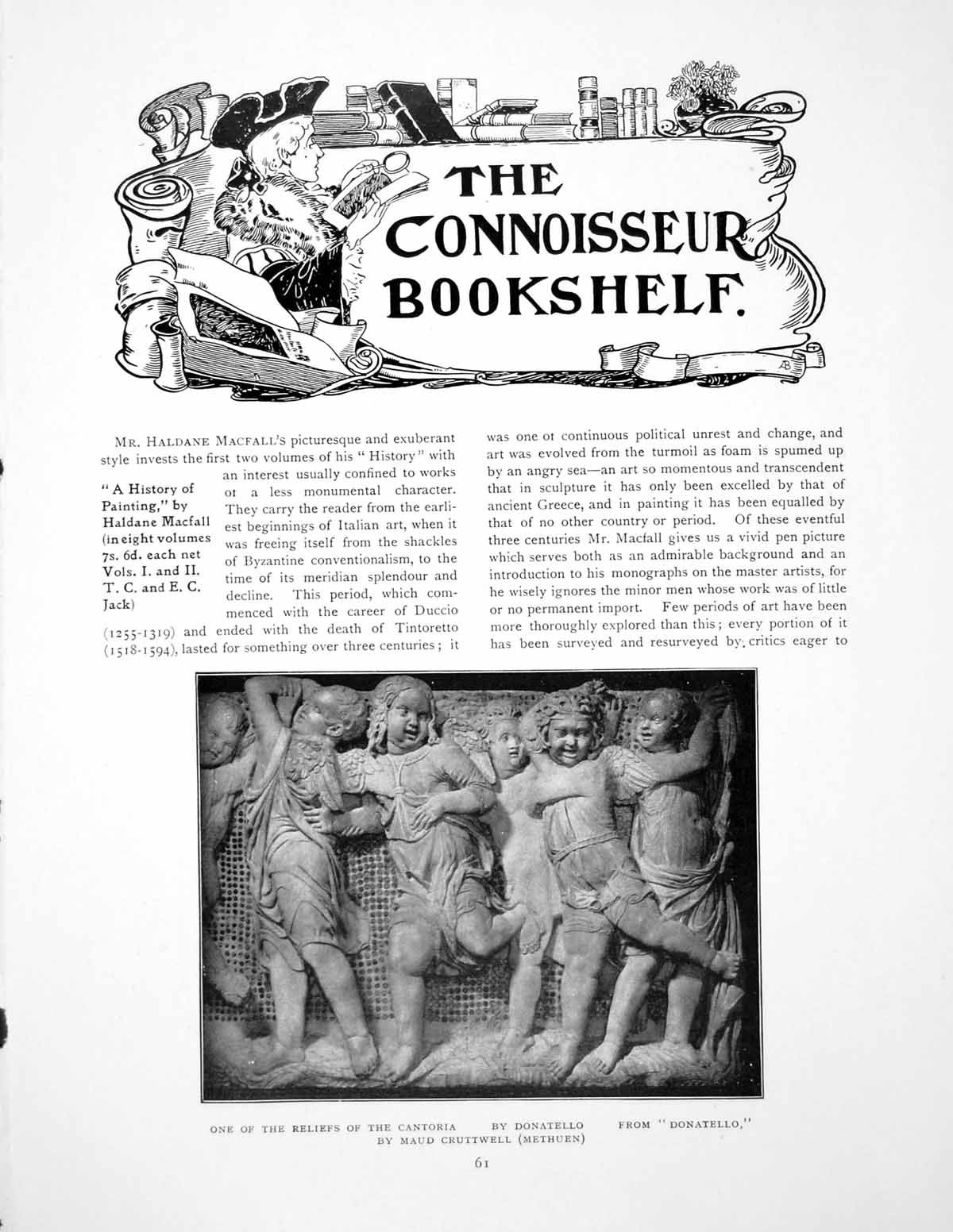 Original Old Antique Print Connoisseur Bookshelf Relief CantoriaPages 1911