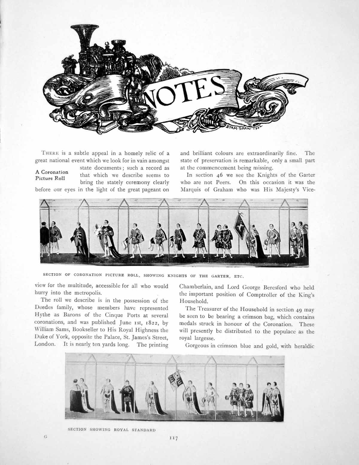 Old Antique Print Notes Coronation Picture Roll Bells ChairsPages 1911