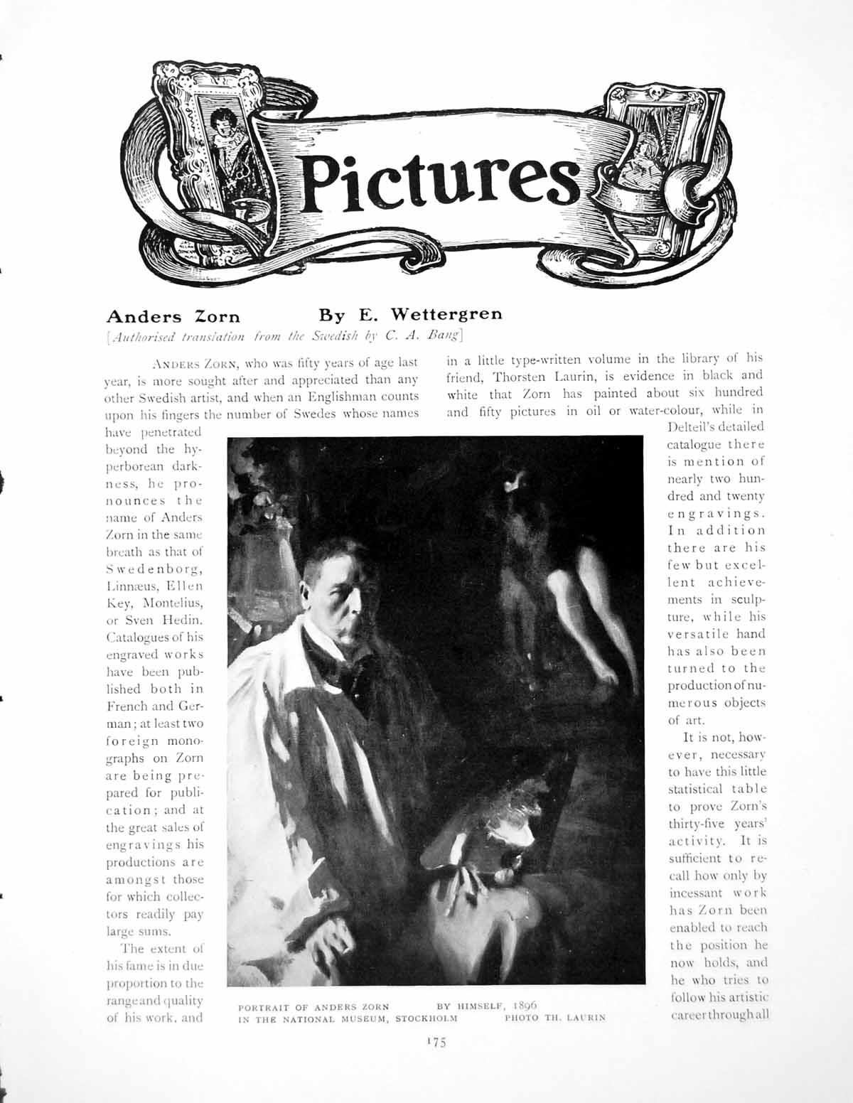 Old Antique Print Pictures Anders Zorn Portrait By HimselfPages 1911