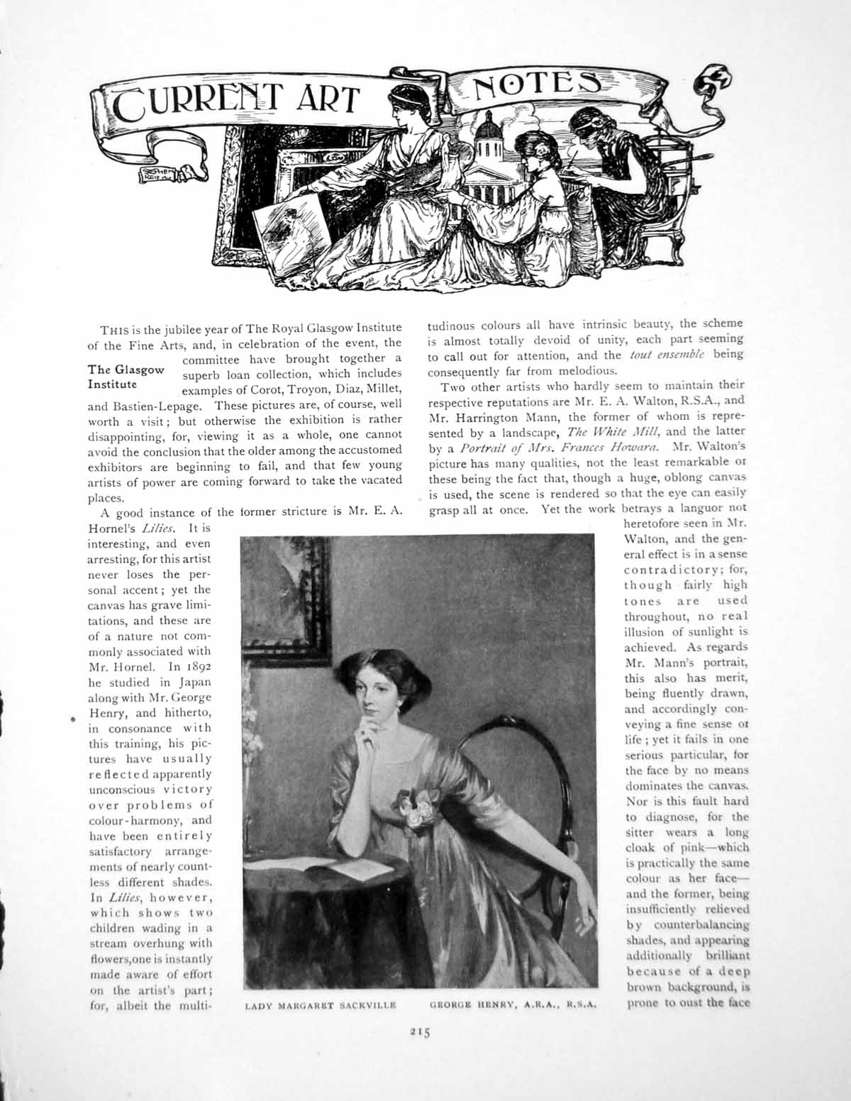 Antique Print Current Art Notes Glasgow Institute M SackvillePages 1911