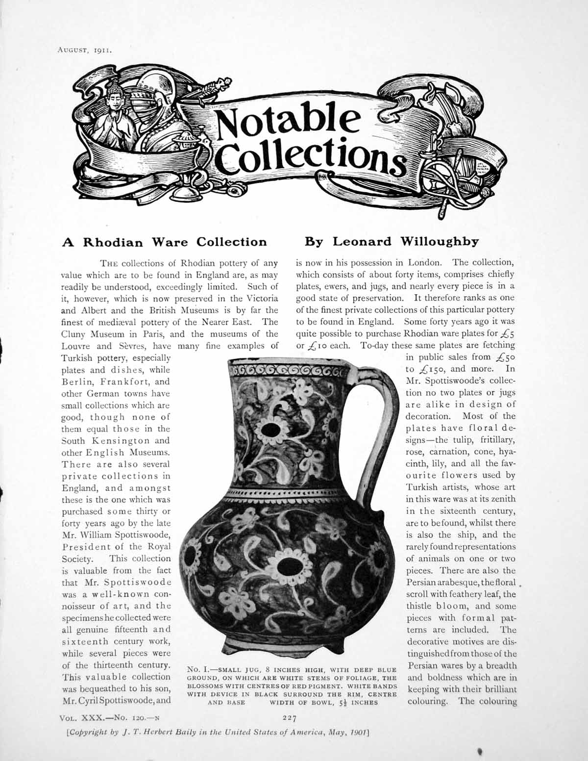 Antique Old Print Rhodian Ware Collection Small Jug Large PlatePages 1911