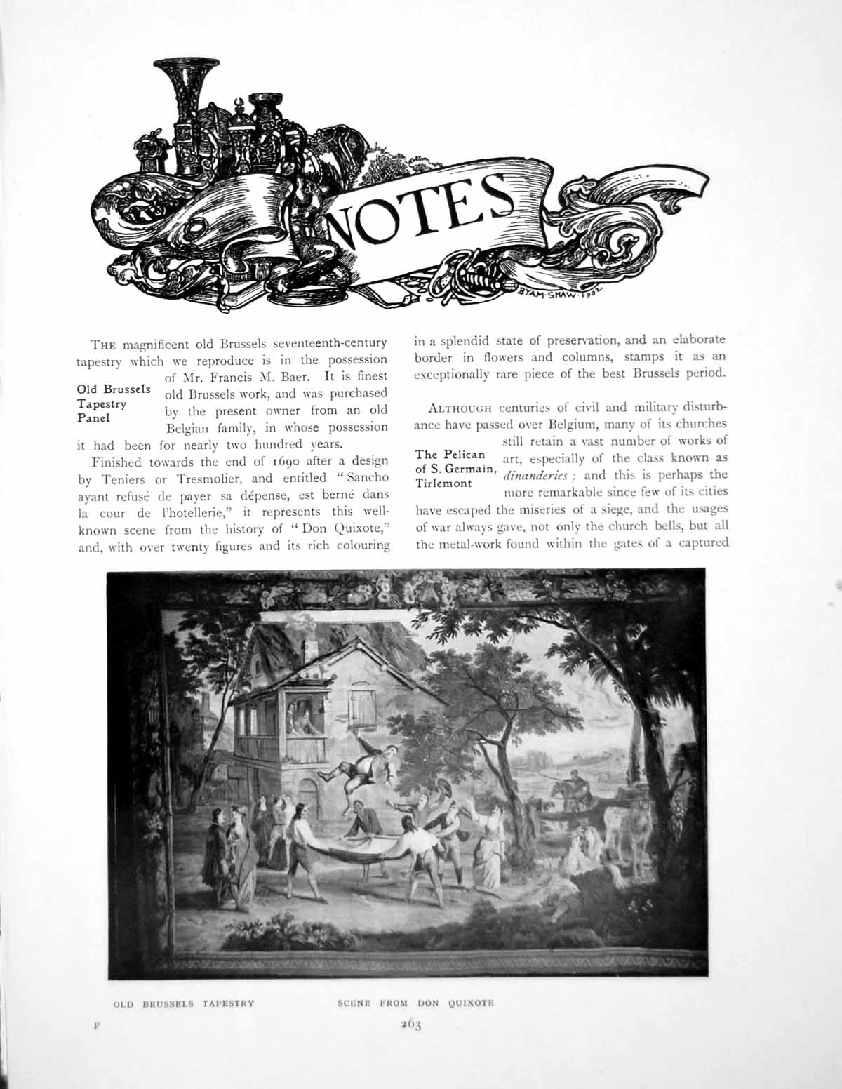 Antique Print Notes Brussels Tapestry Panel Scene Don QuixotePages 1911