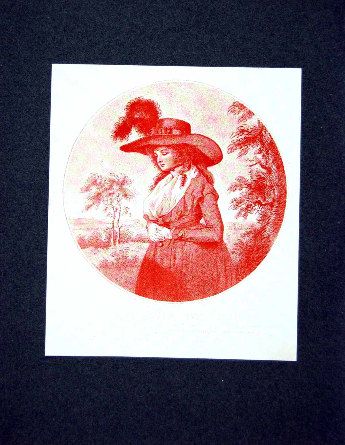 Old Antique Print The Musing Charmer Lady Widy Brimmed Hat Feathers 1911 20th