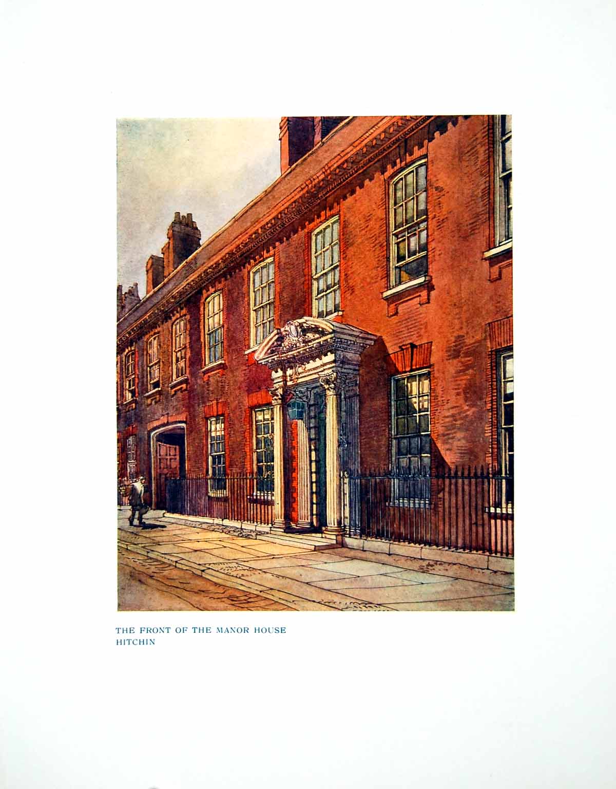 Old Antique Print The Front The Manor House Hitchin Columned Doorway 1911 20th