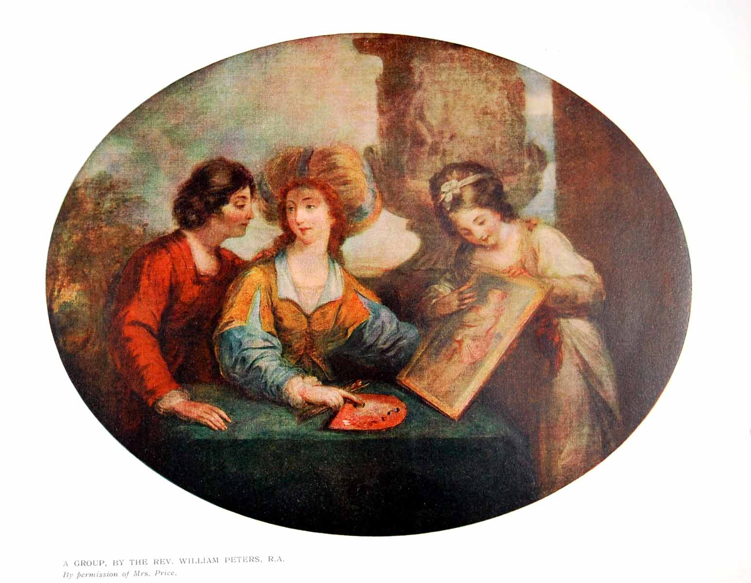 Antique Old Print A Group By Rev William Peters Three Ladies Painting 1911 20th