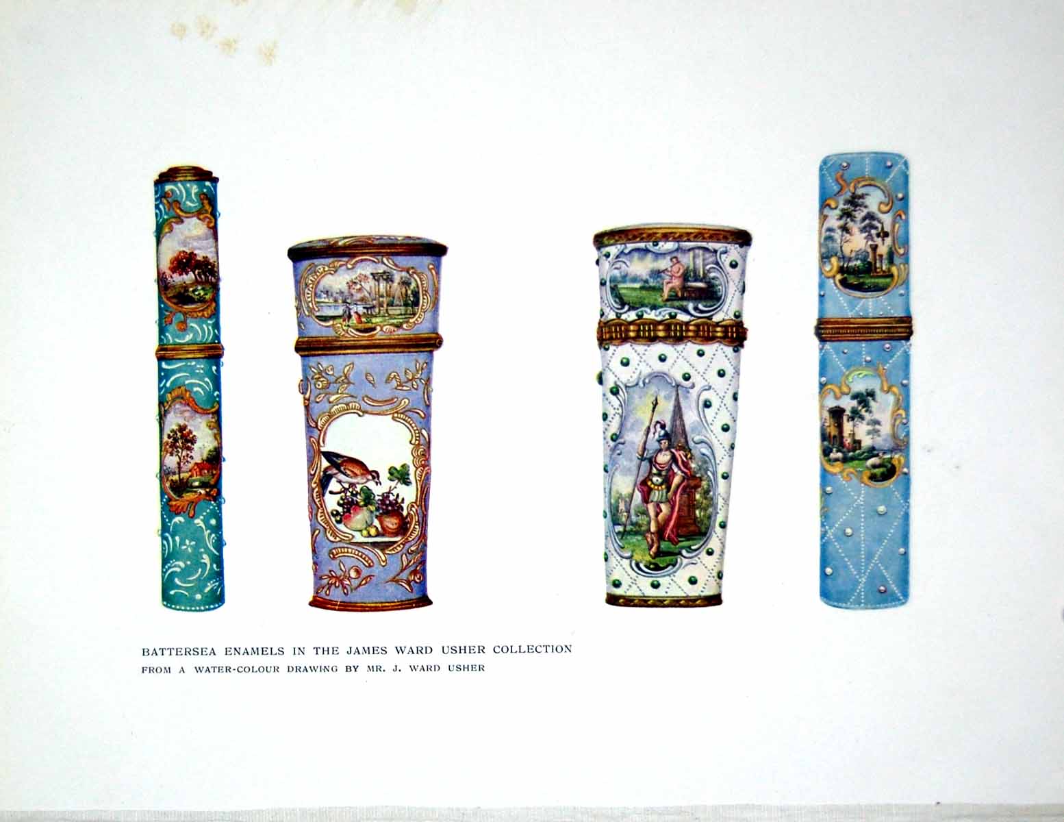 Original Old Antique Print Battersea Enamels James Ward Usher Collection 1911