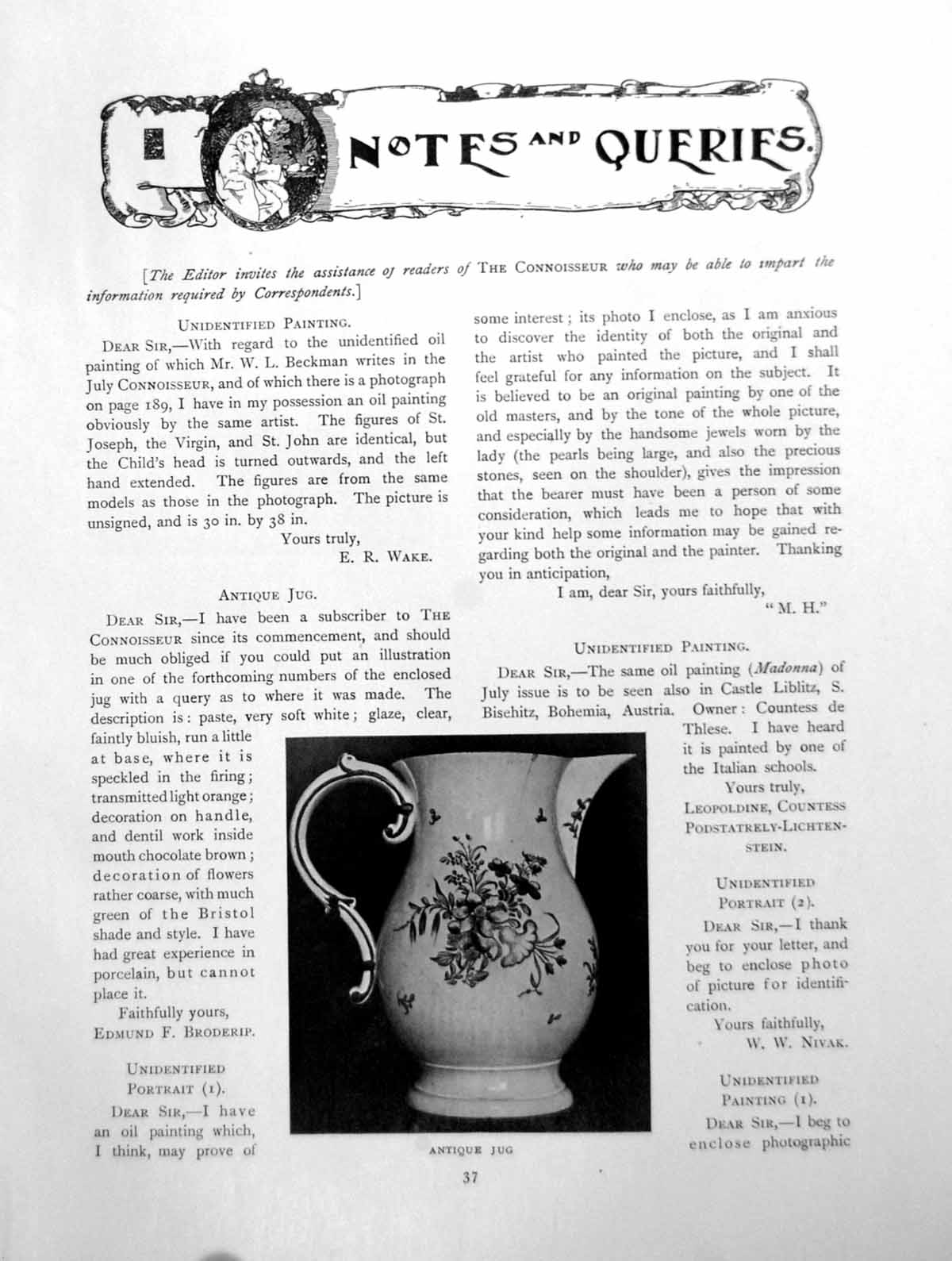 Original Old Antique Print Notes Queries Jug Unidentified PortraitsPage 1911