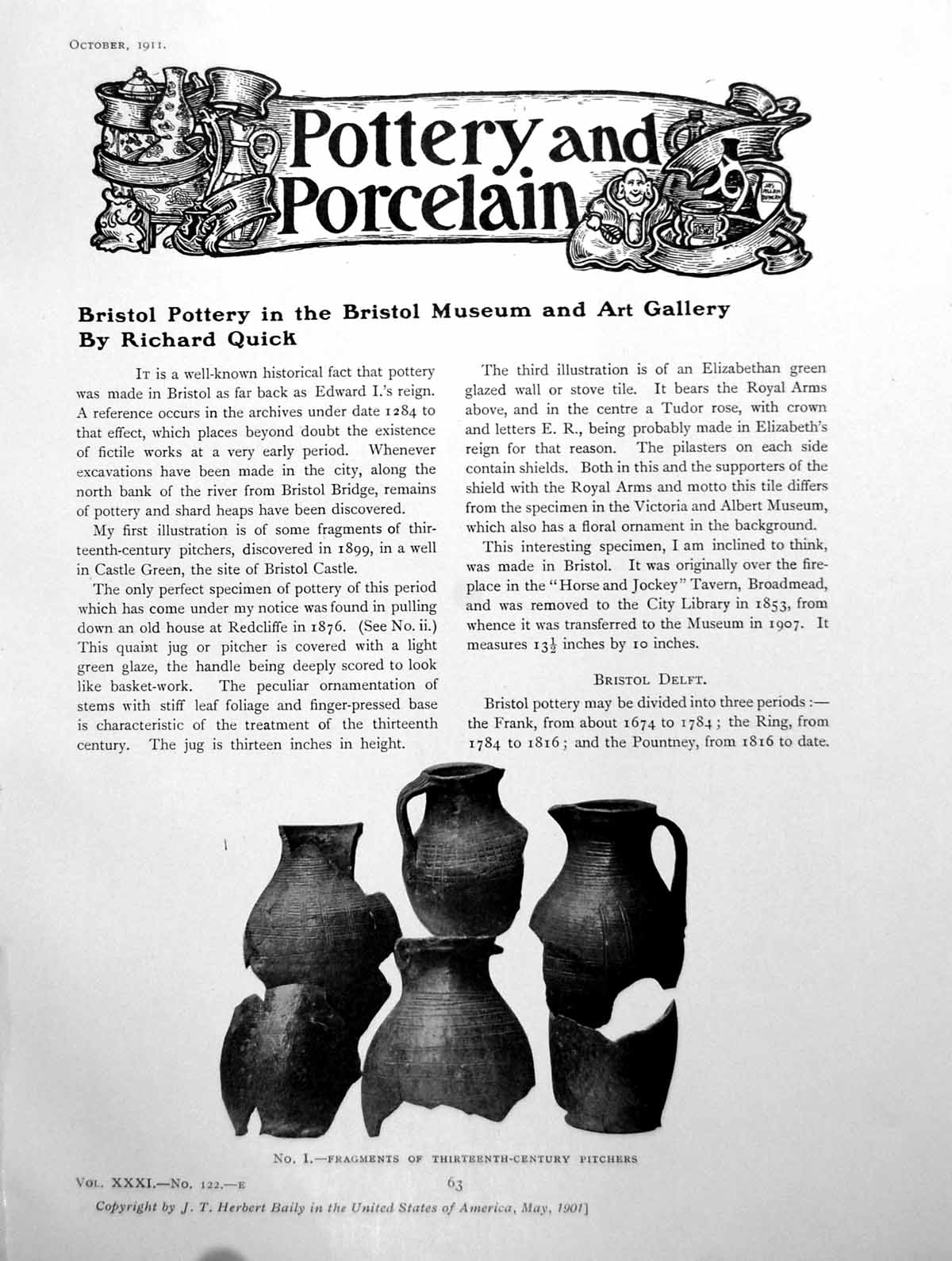 Antique Old Print Bristol Pottery In The Museum And Art GalleryPages 1911