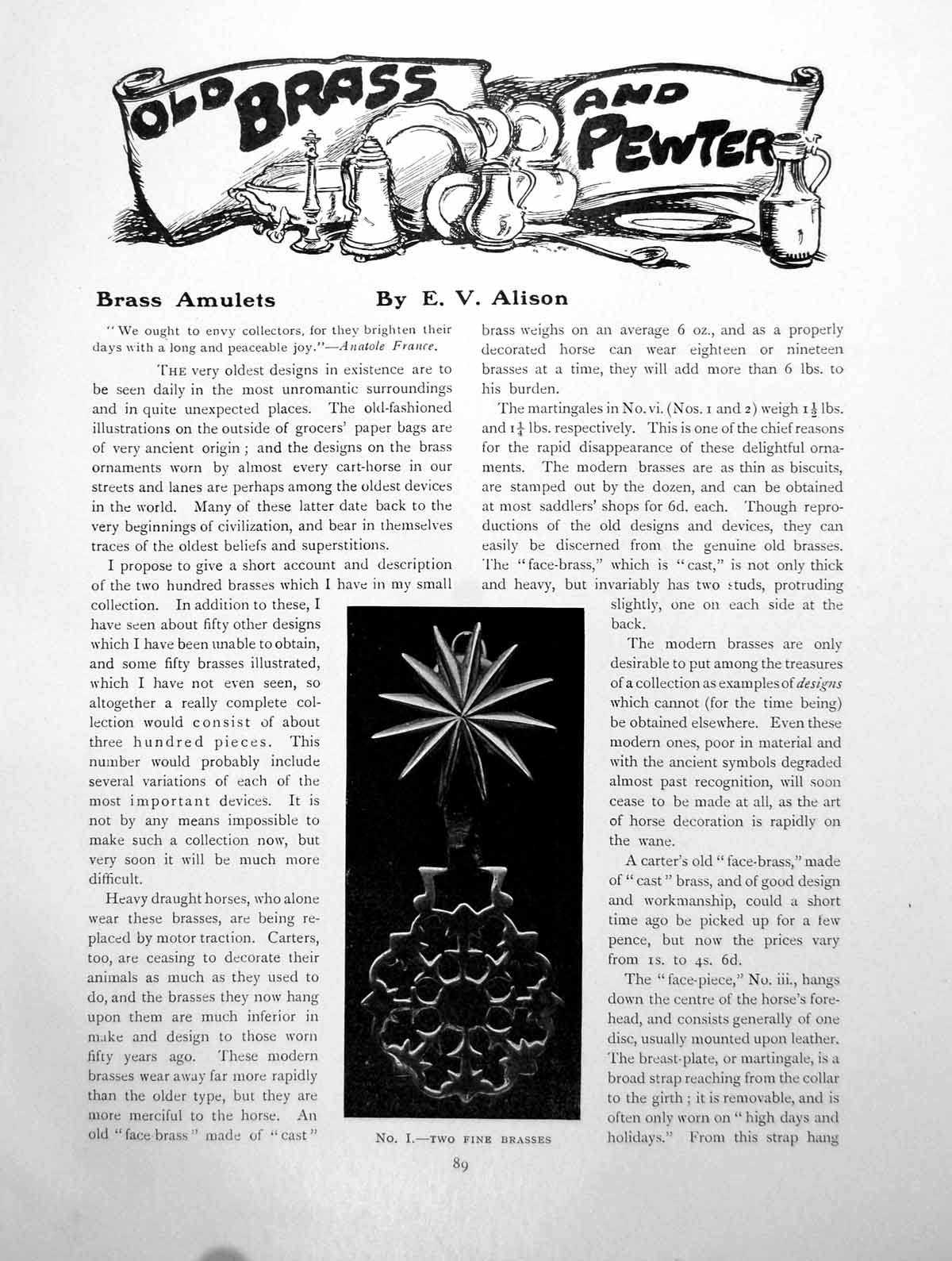 Antique Print Brass Amulets Two Fine Brasses Enclosing DevicesPages 1911