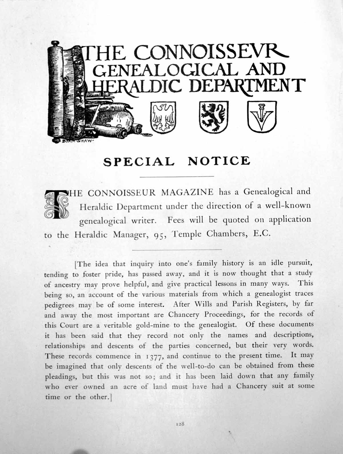 Antique Print Genealogical Heraldic Dept Notice CorrespondencePage 1911