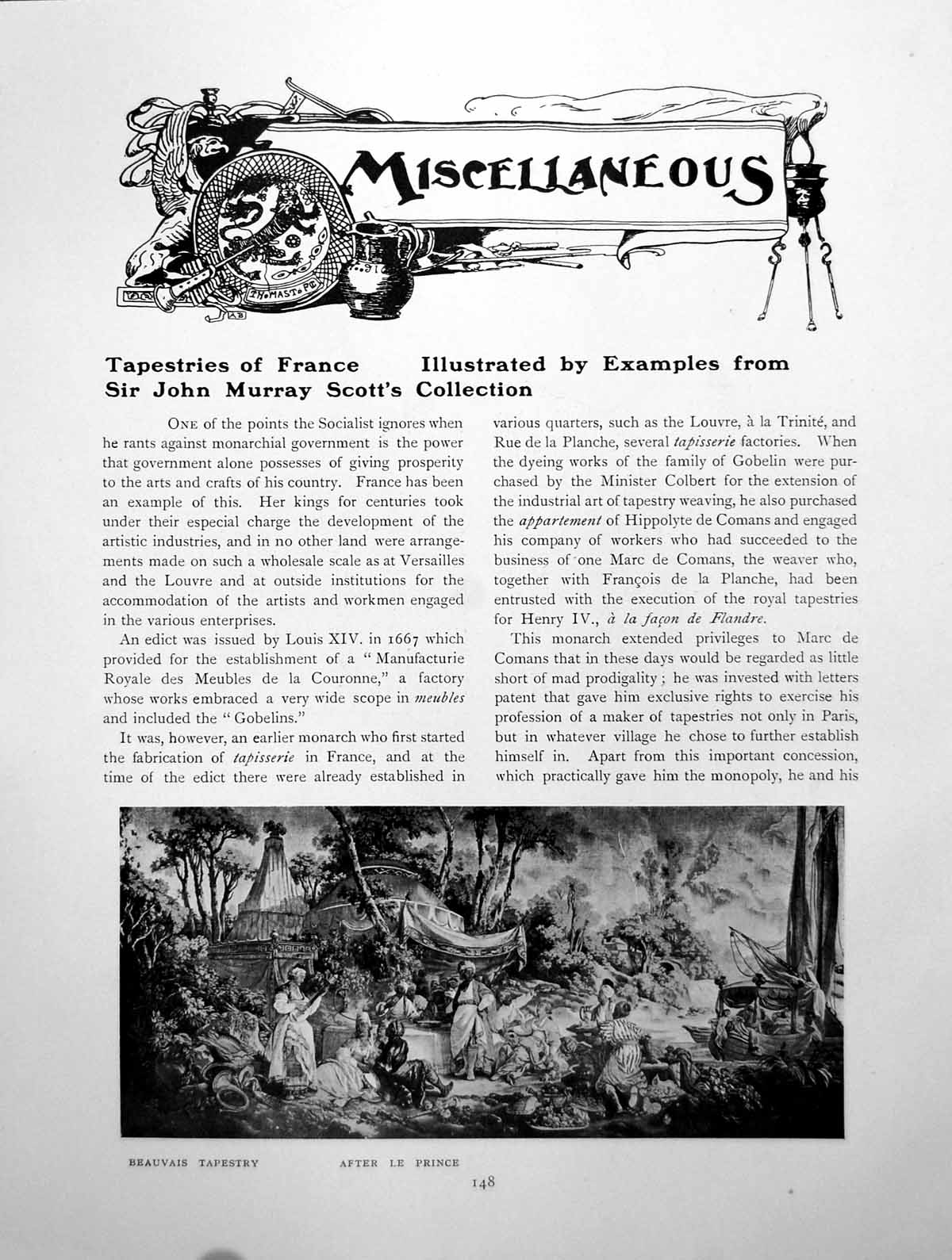 Antique Print Tapestries France Examples John M Scott'S Coll.Pages 1911