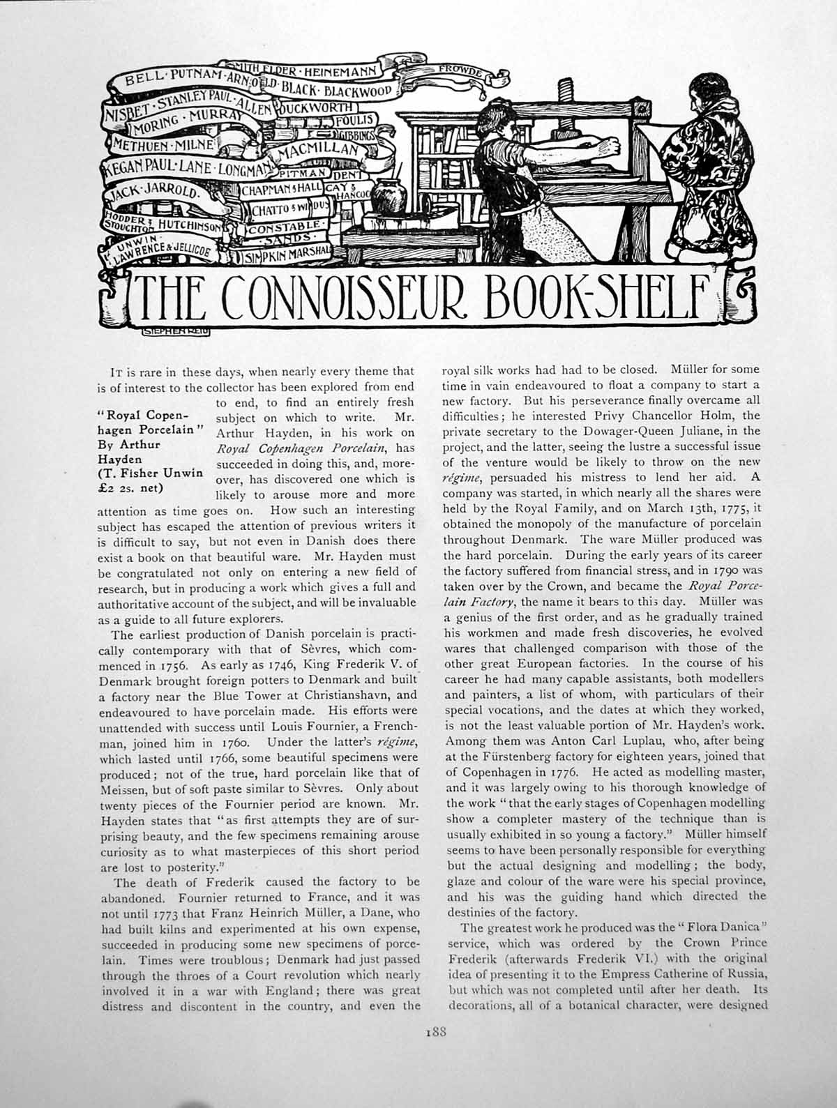 Antique Print Bookshelf Royal Copenhagen Porcelain Foreign ArtPages 1911