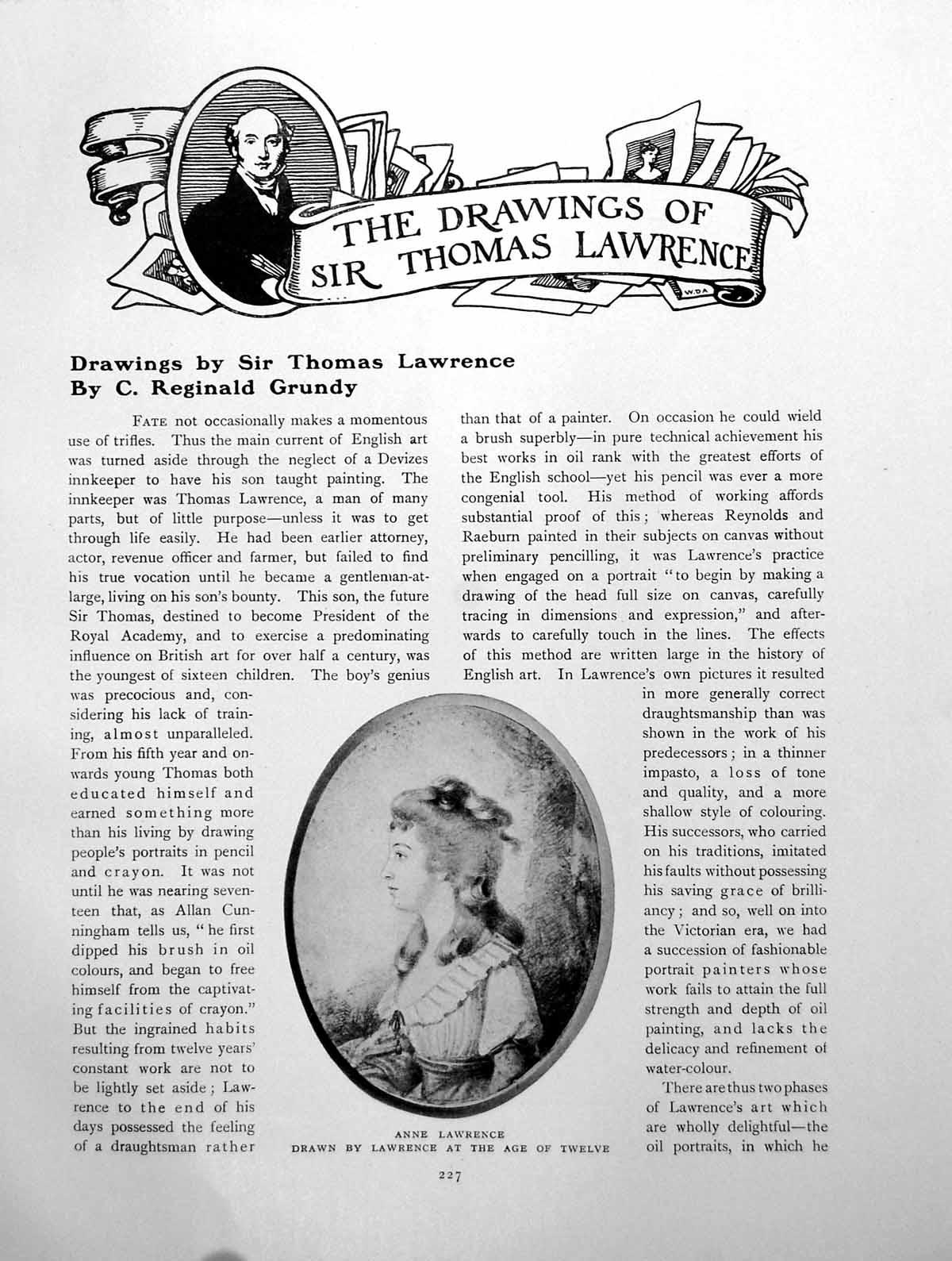 Original Old Antique Print The Drawings Sir Thomas Lawrence AnnePages 1911
