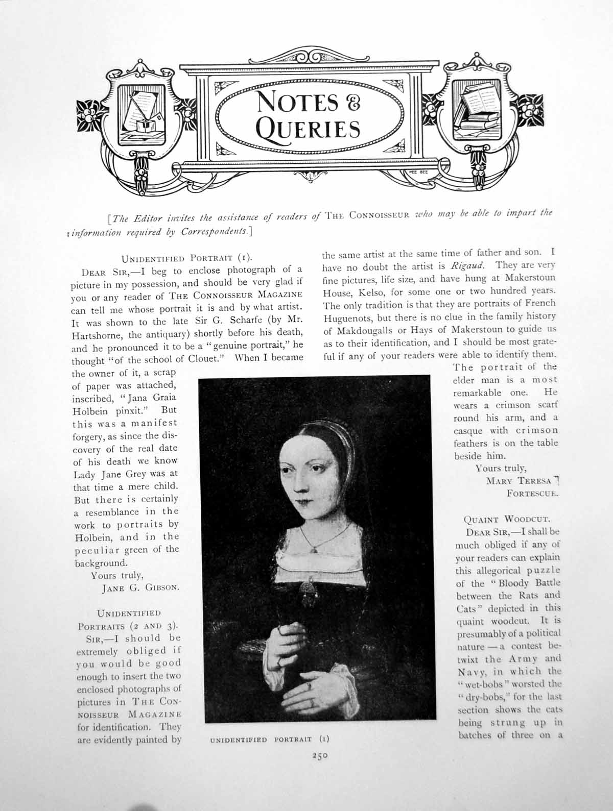 Old Antique Print Notes Unidentified Portraits Lock WoodcutPages 1911