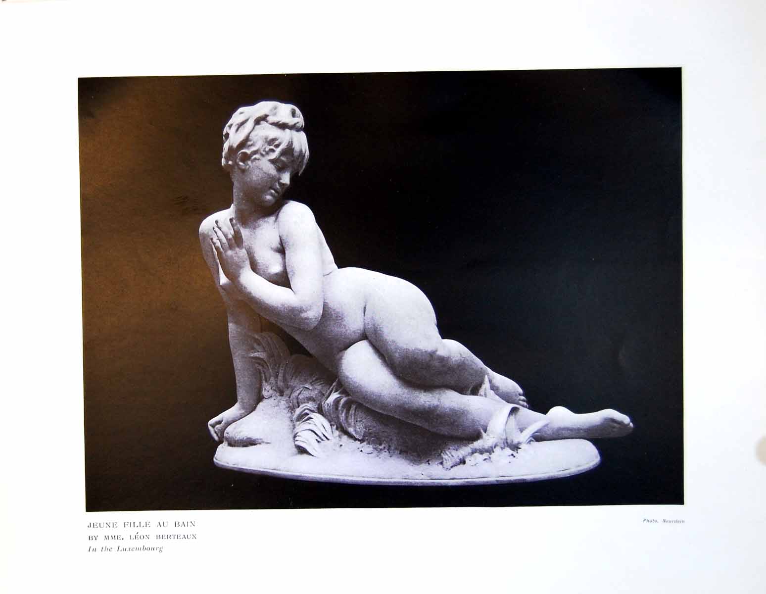 Old Antique Print Jeune Fille Au Bain Sculpture Young Girl Bathing 1911 20th