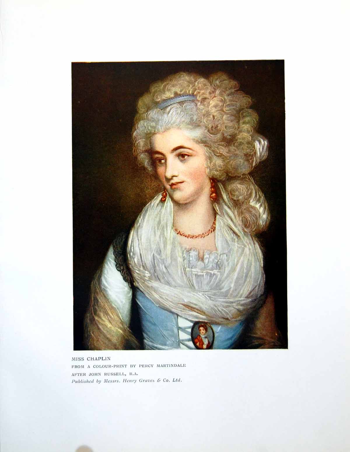 Original Old Antique Print Miss Chaplin From Colour Percy Martindale 1911 20th