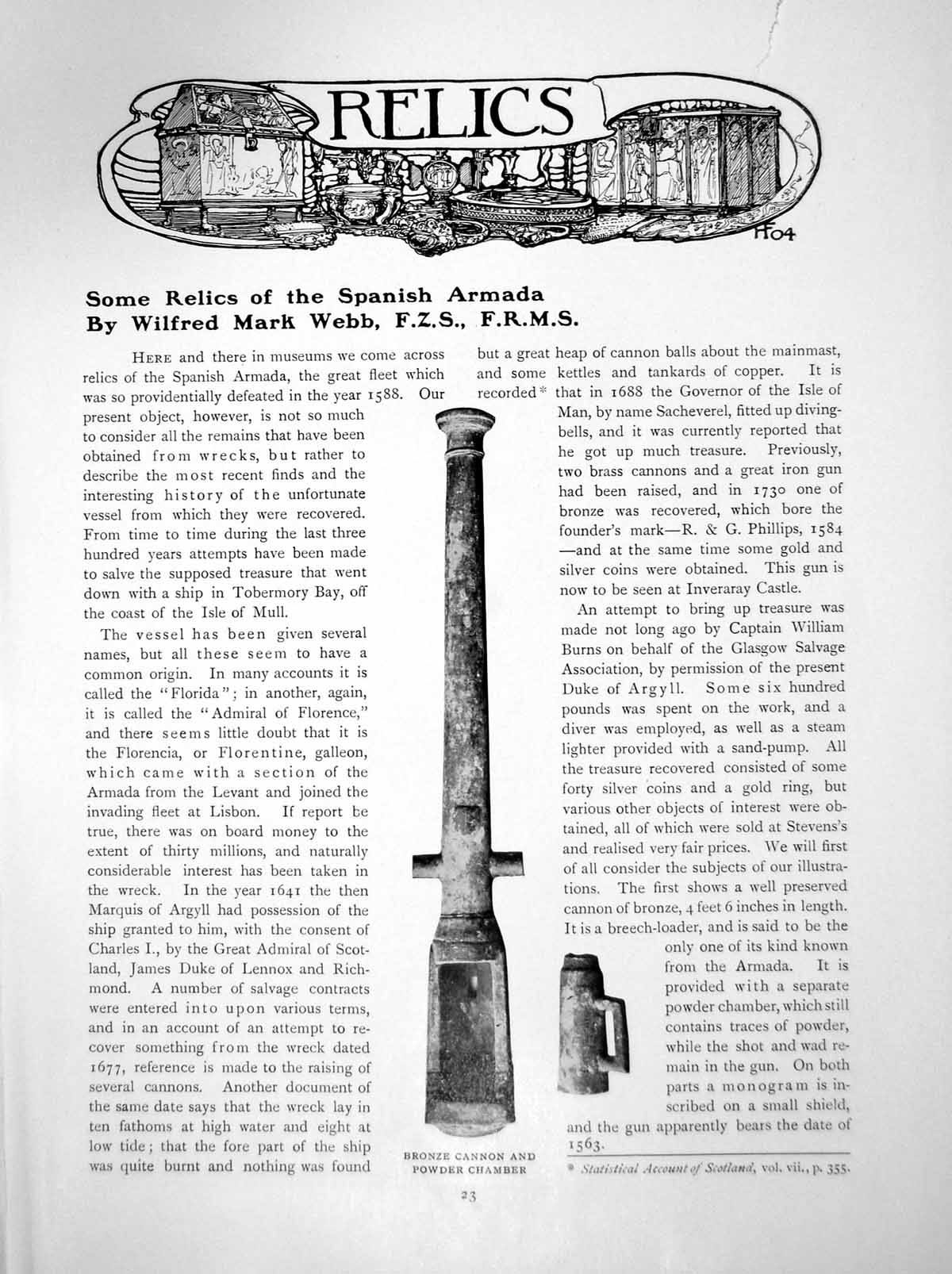 Antique Old Print Some Relics Spanish Armada Wilfred Mark WebbPages 1912