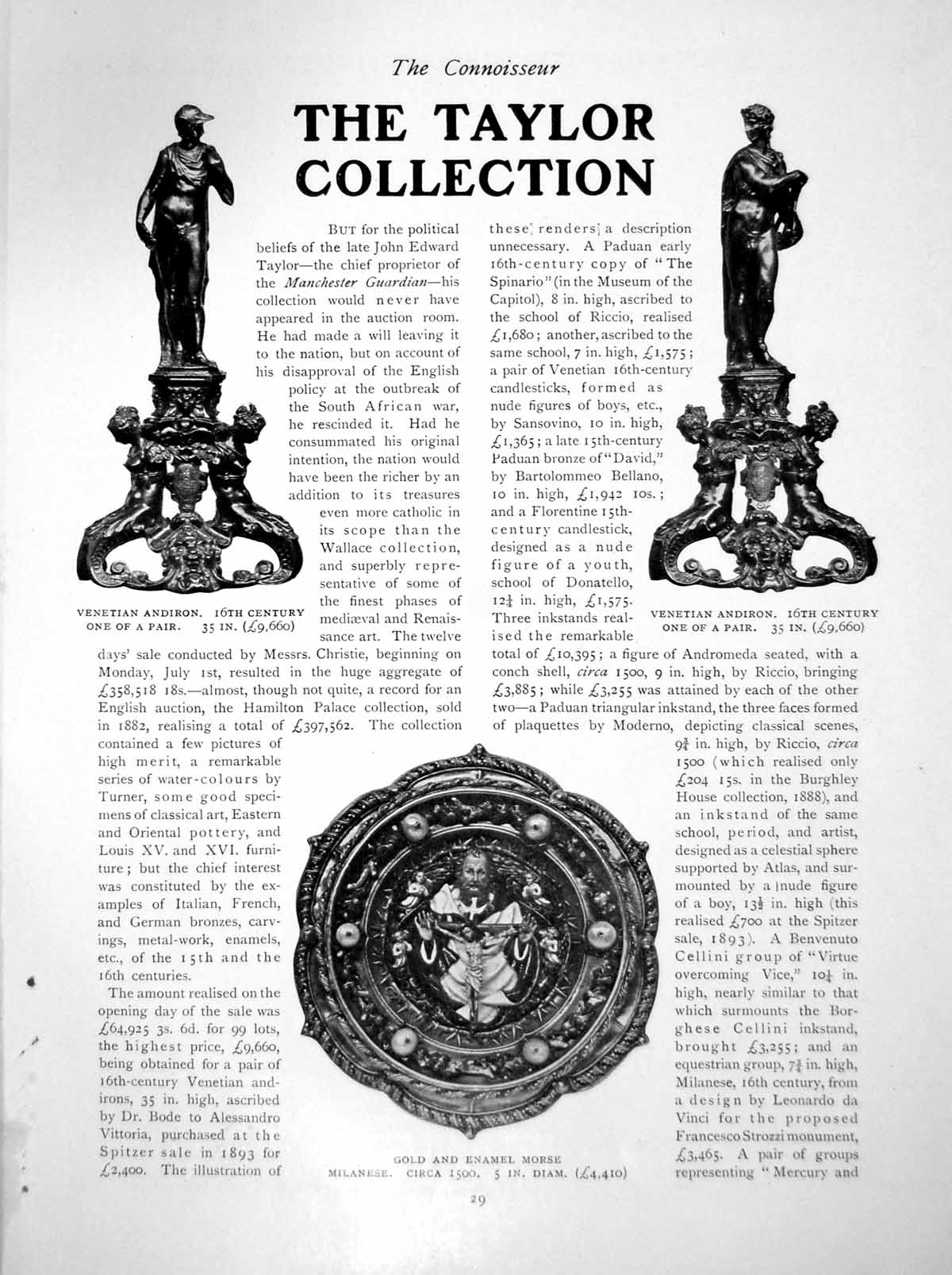 Old Print Taylor Collection Venetian Andiron Milanese MorsePages 1912