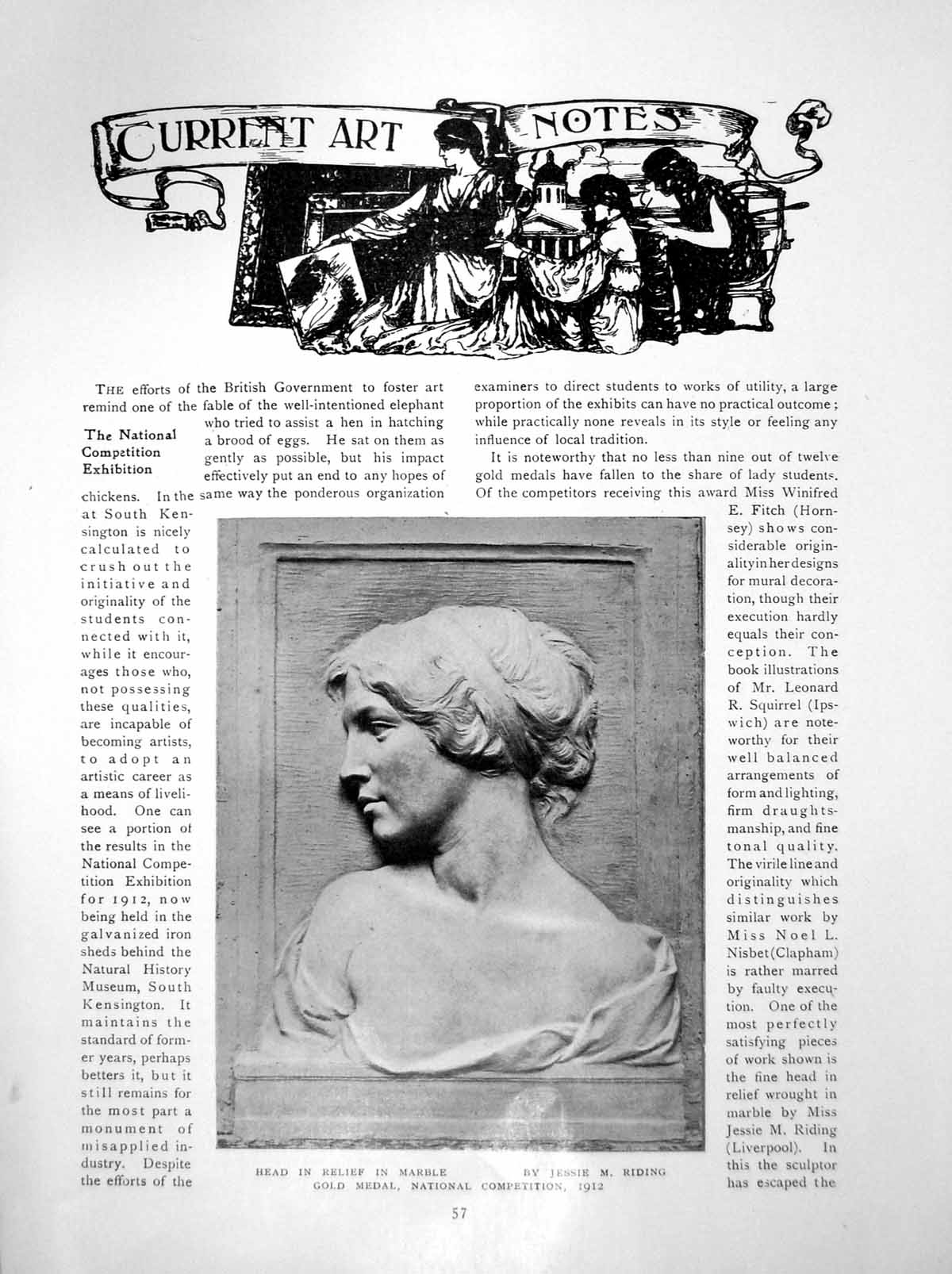 Old Marble Head Relief Jessie M Riding Current Art NotesPages 1912