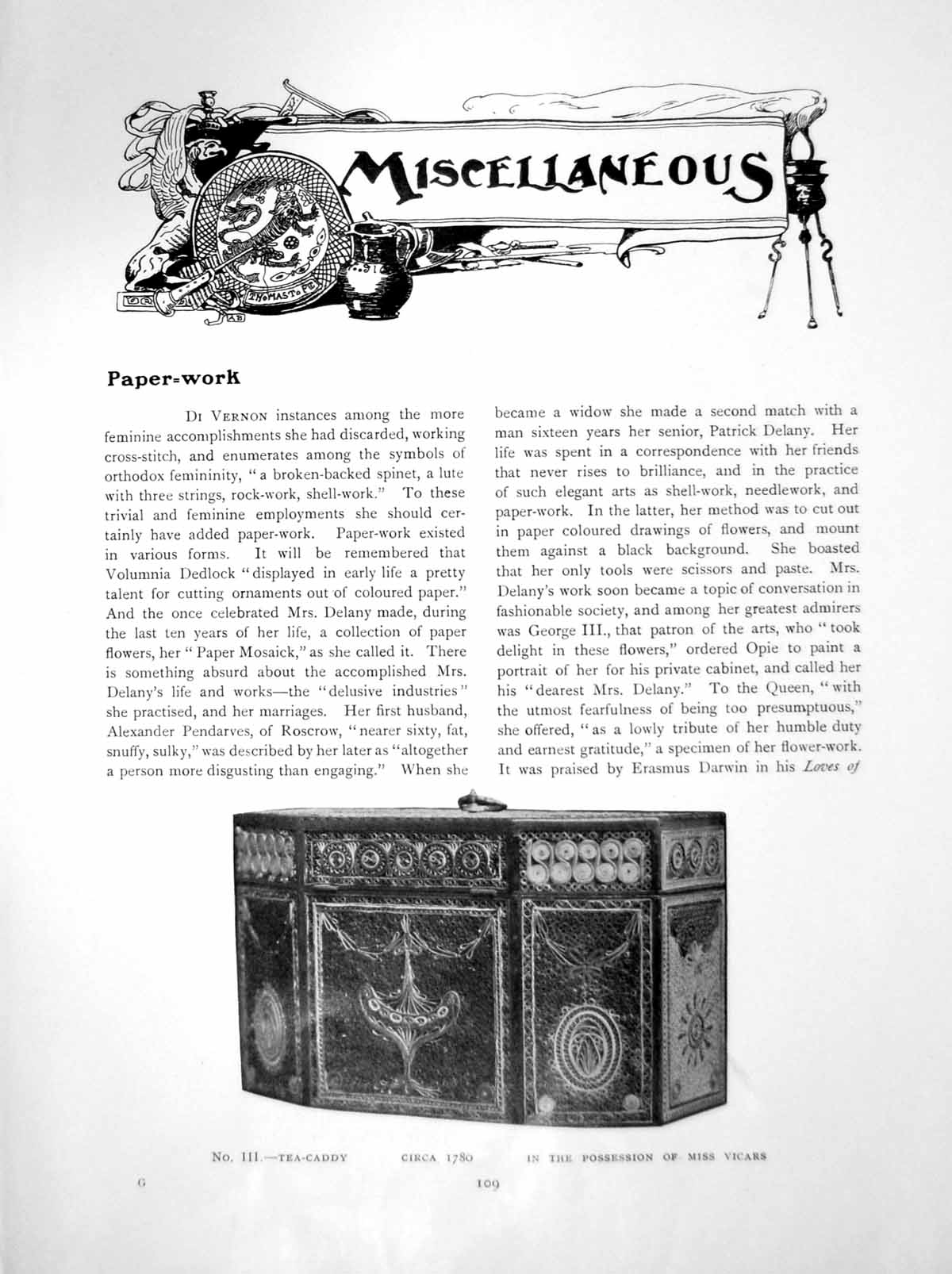 Antique Old Print Tea-Caddy In Paper-Work Miss Vicars Rev. PurdonPage 1912